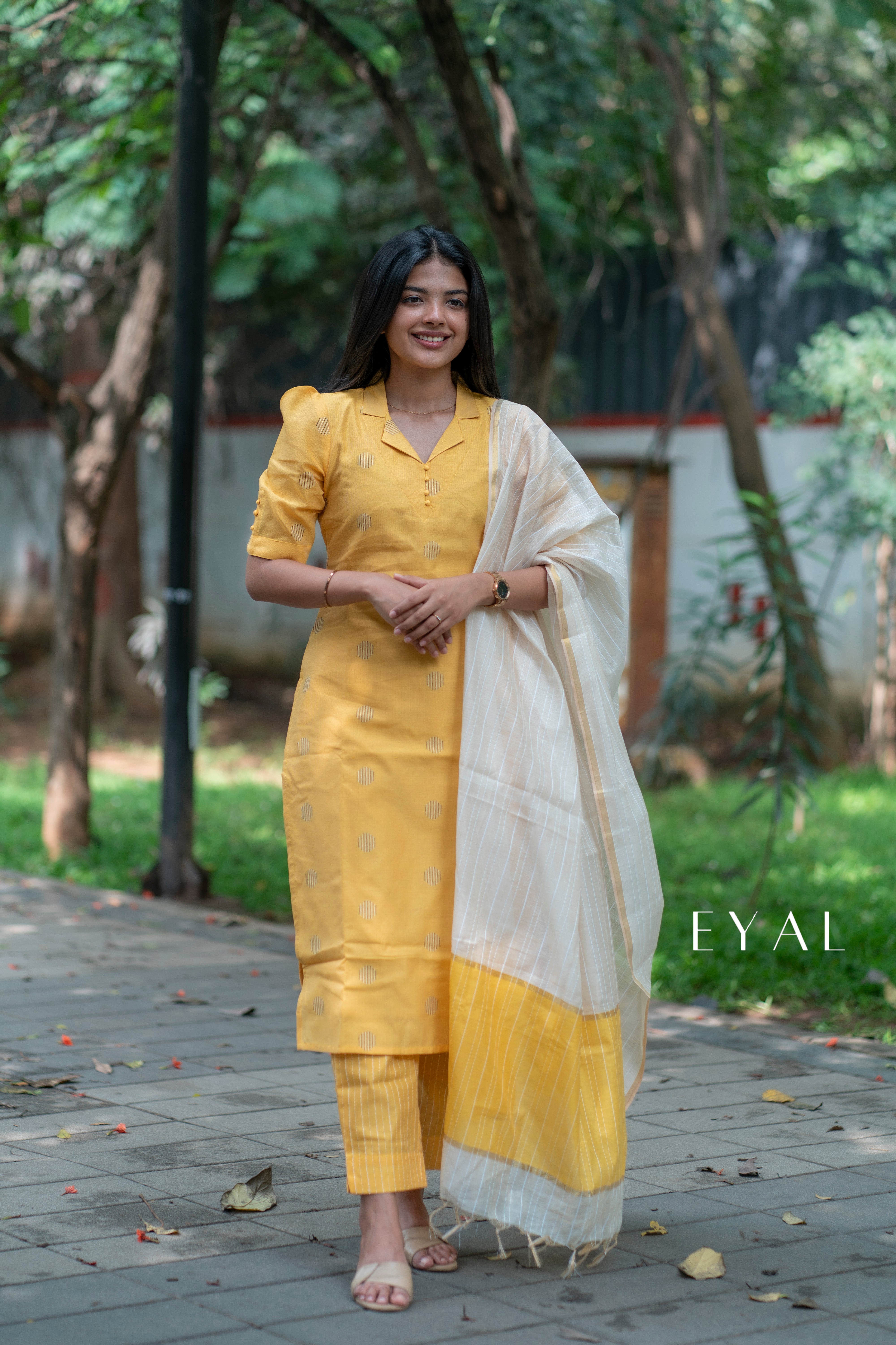 Yellow raw silk suit   - 1397