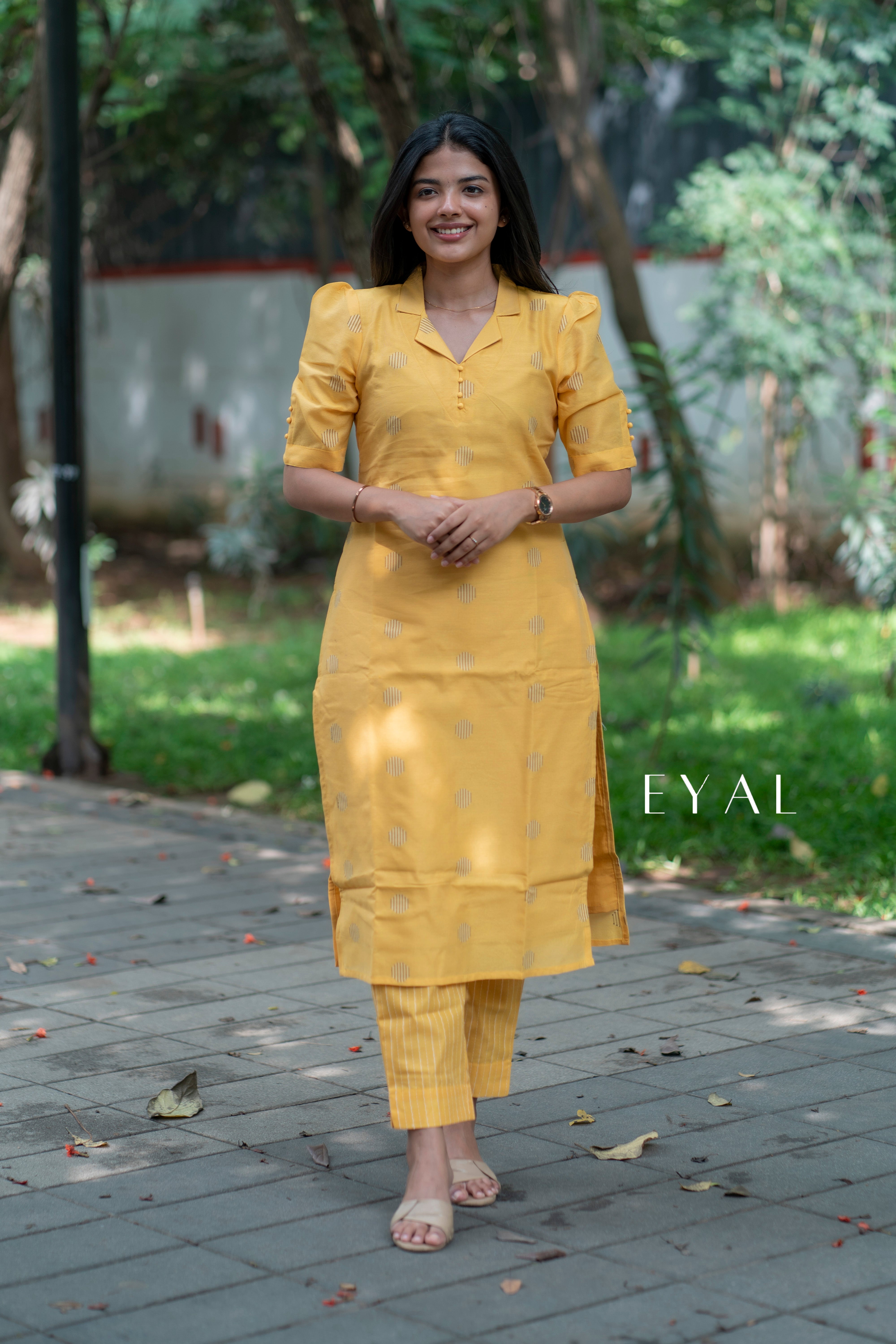 Yellow raw silk suit   - 1397