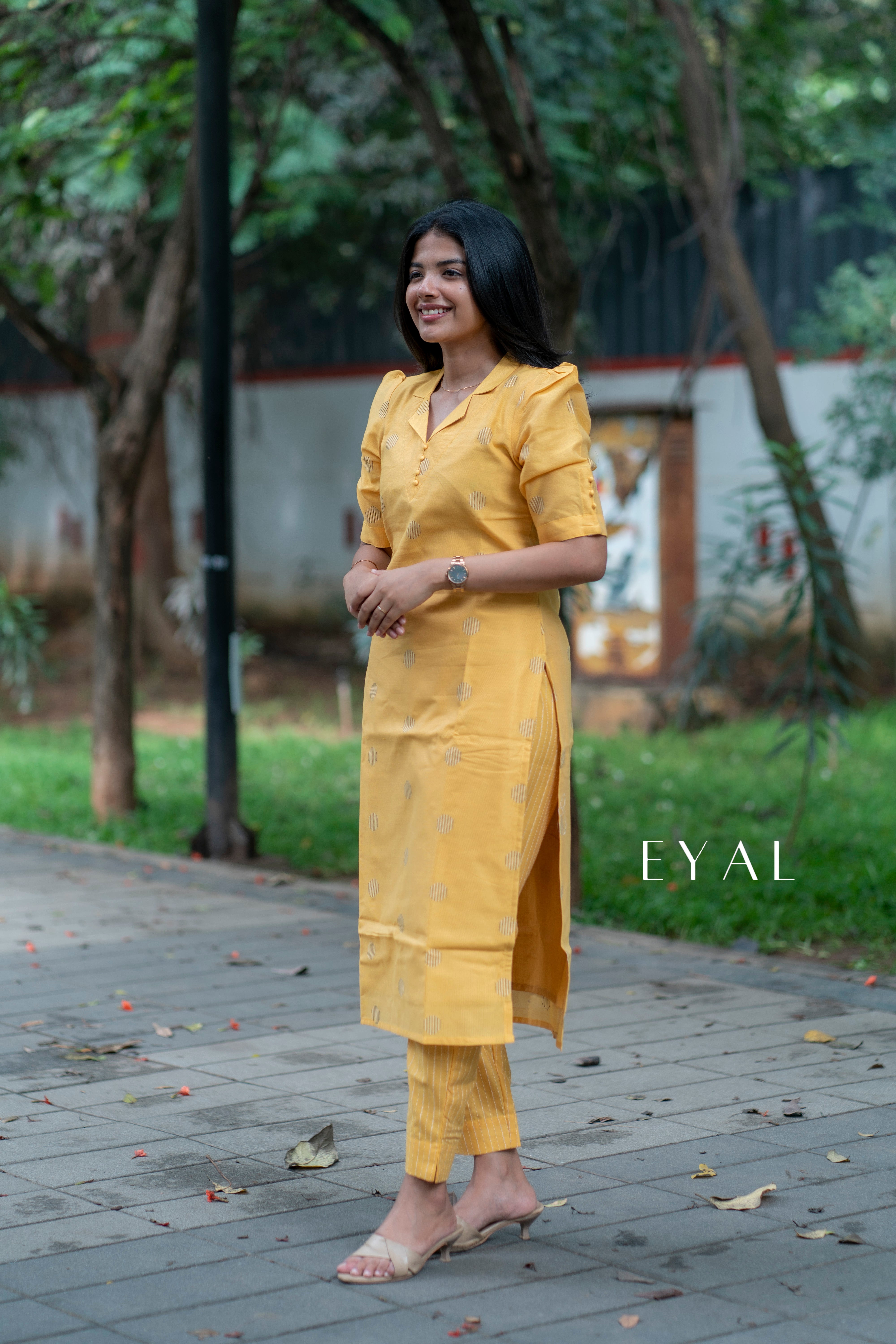 Yellow raw silk suit   - 1397