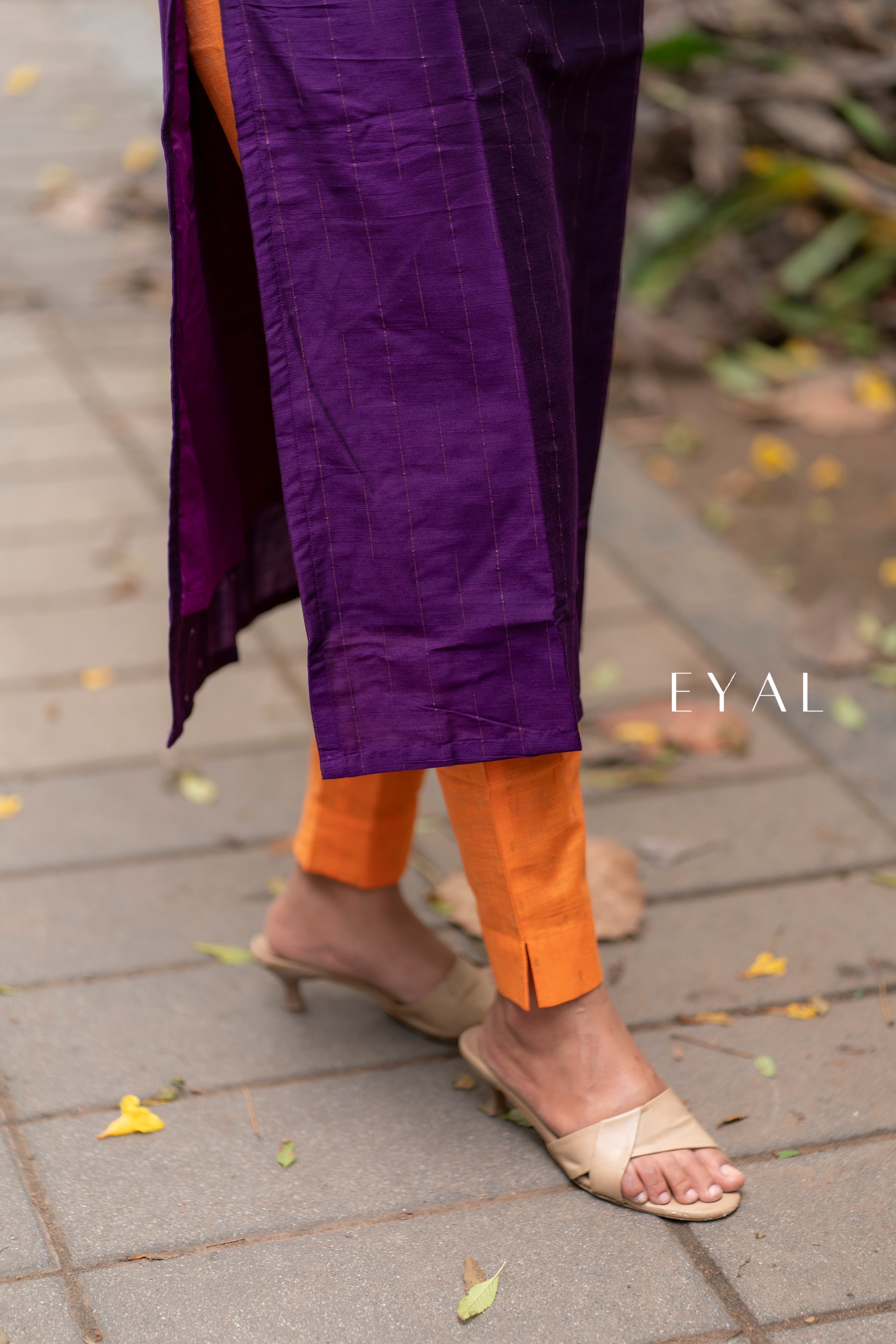 Purple and orange raw silk kurta set -1285