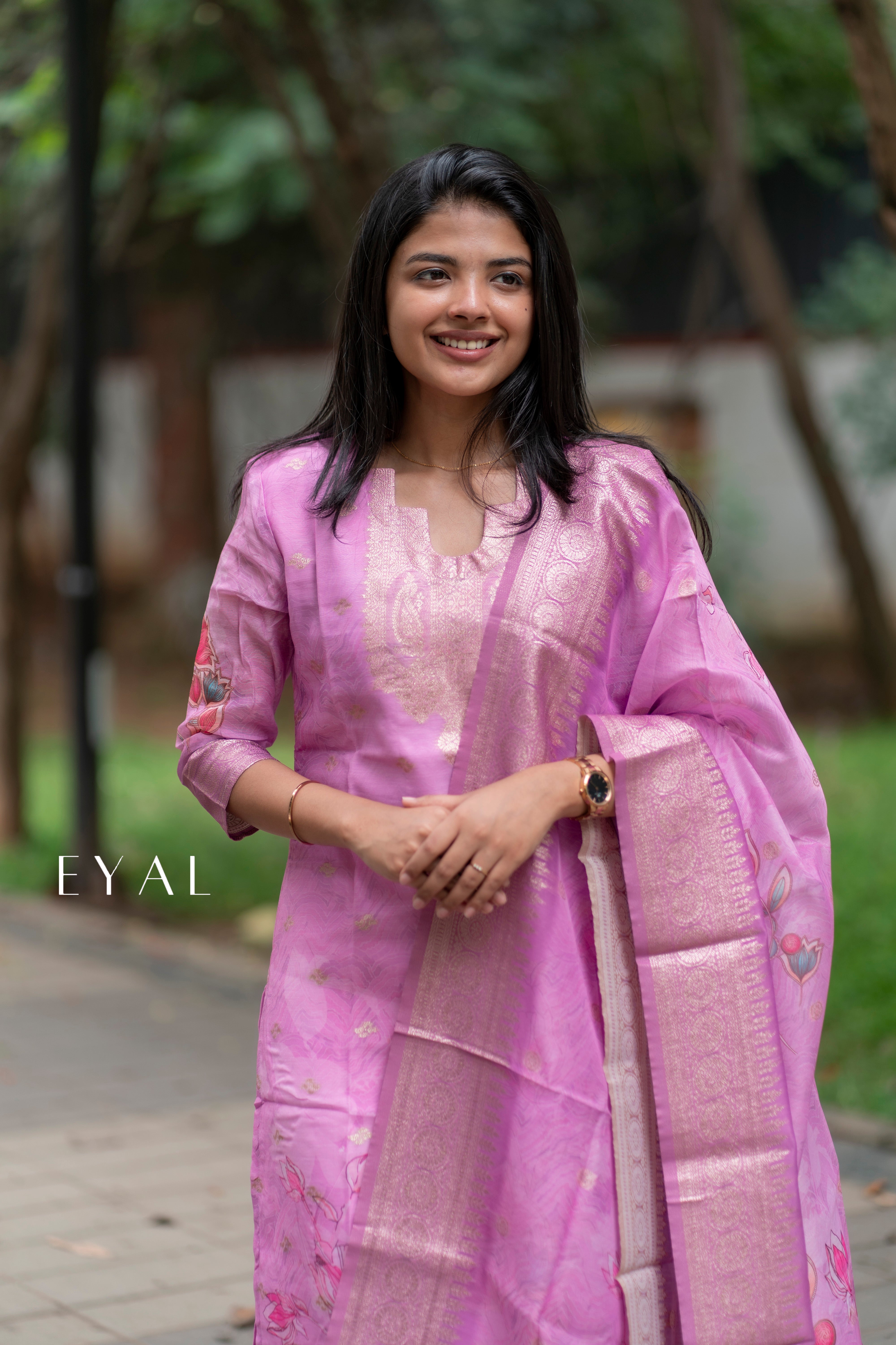 Rose chanderi kurti with duppatta- 1327