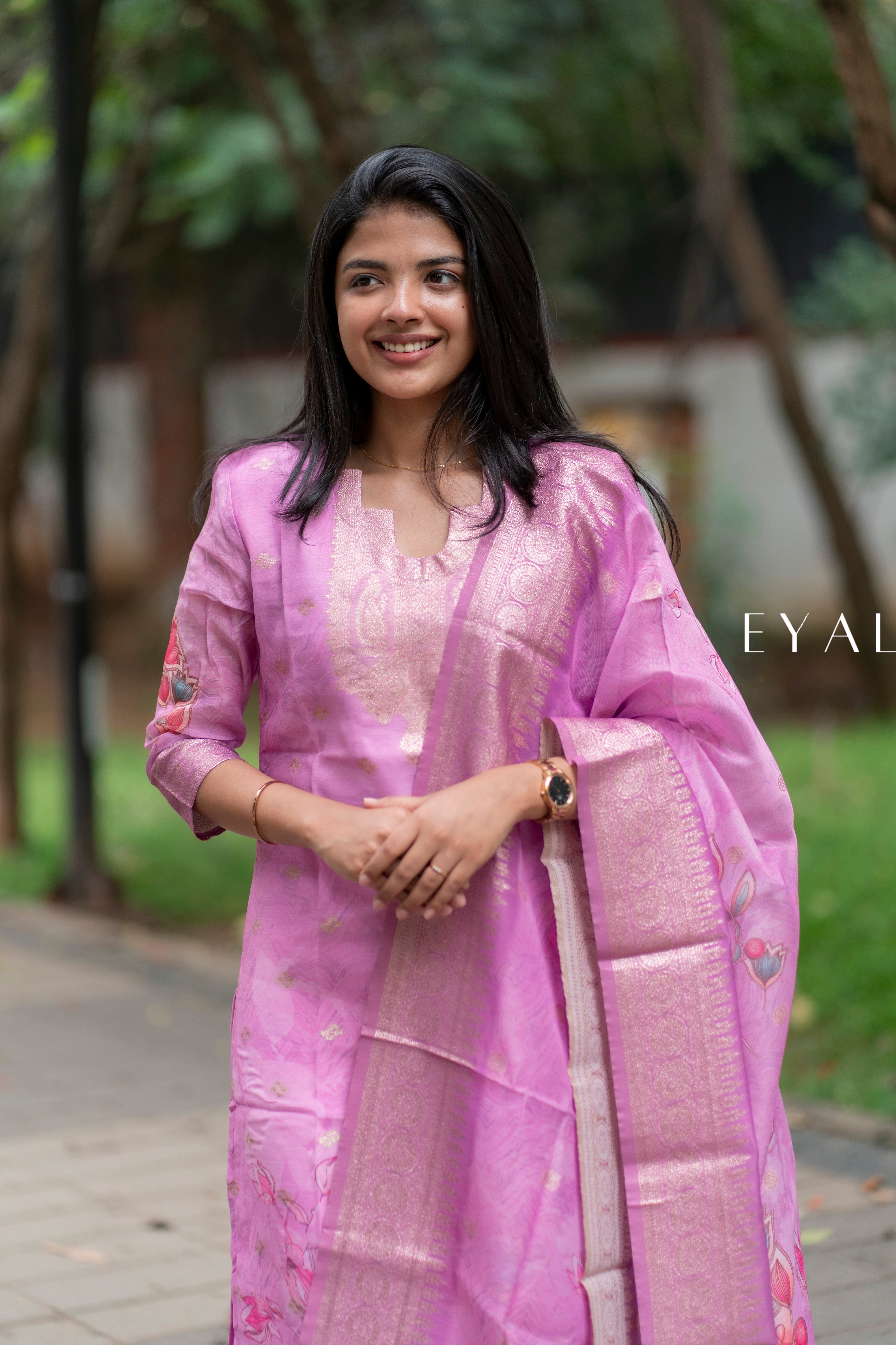 Rose chanderi kurti with duppatta- 1327