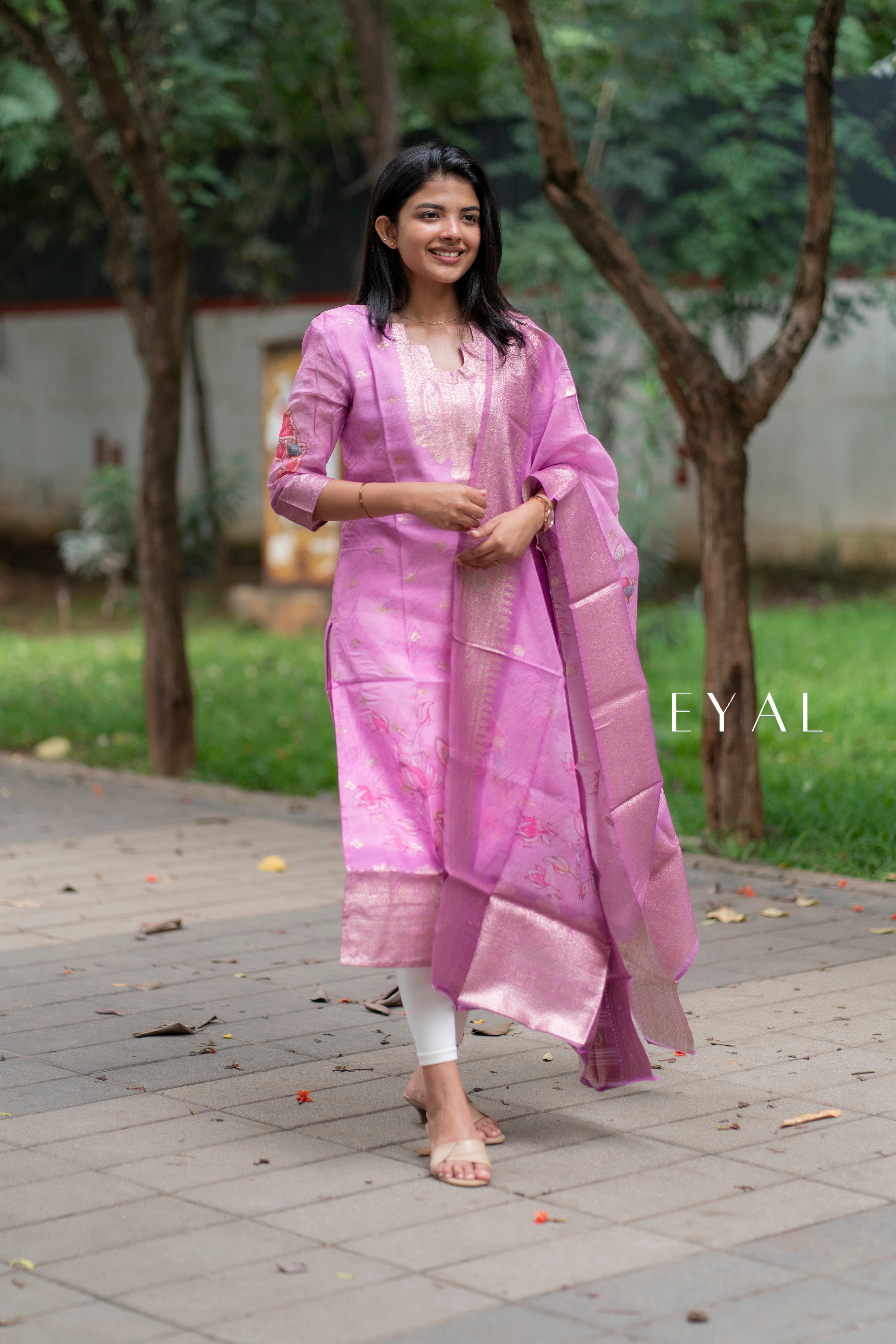 Rose chanderi kurti with duppatta- 1327