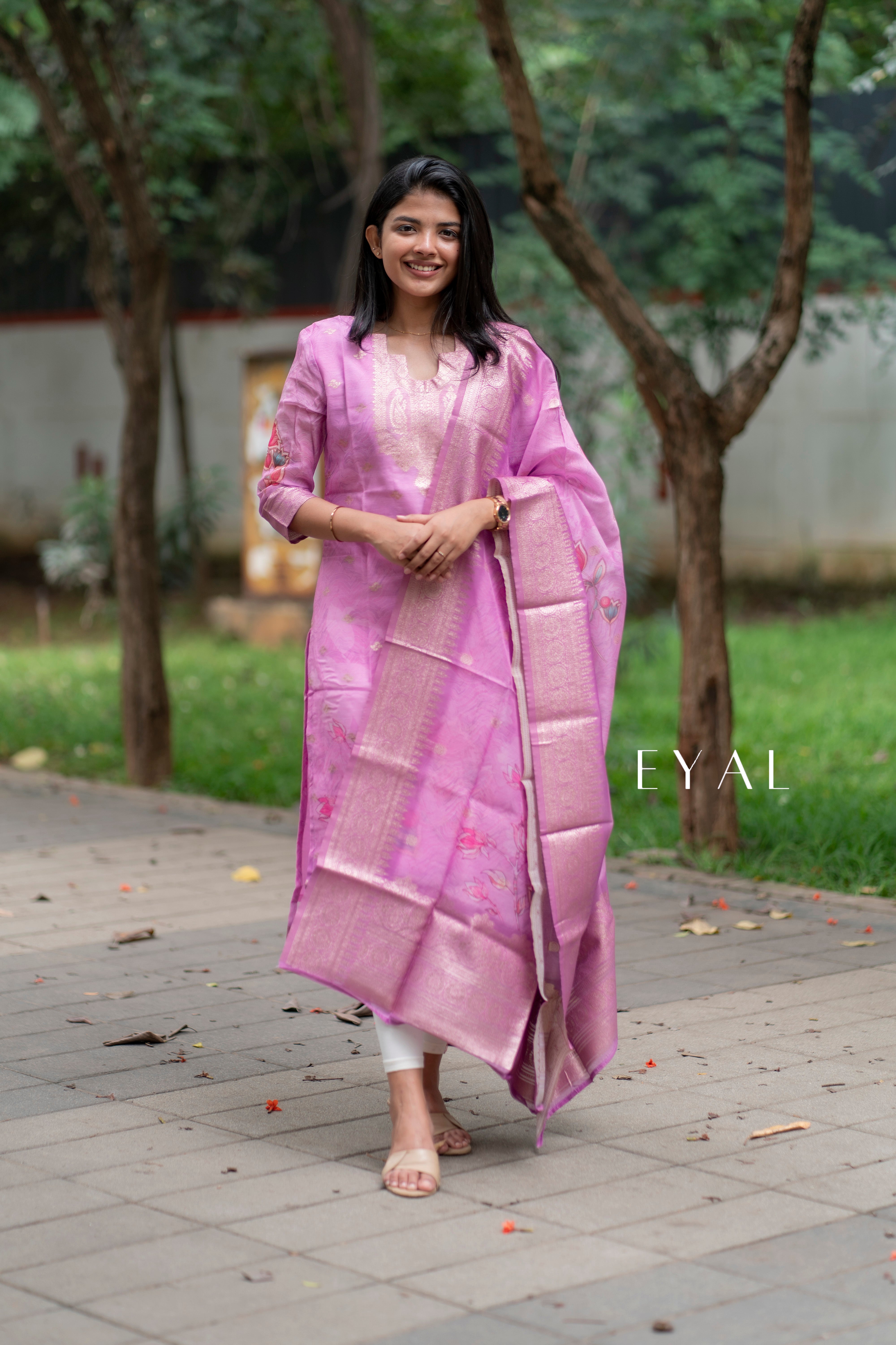 Rose chanderi kurti with duppatta- 1327