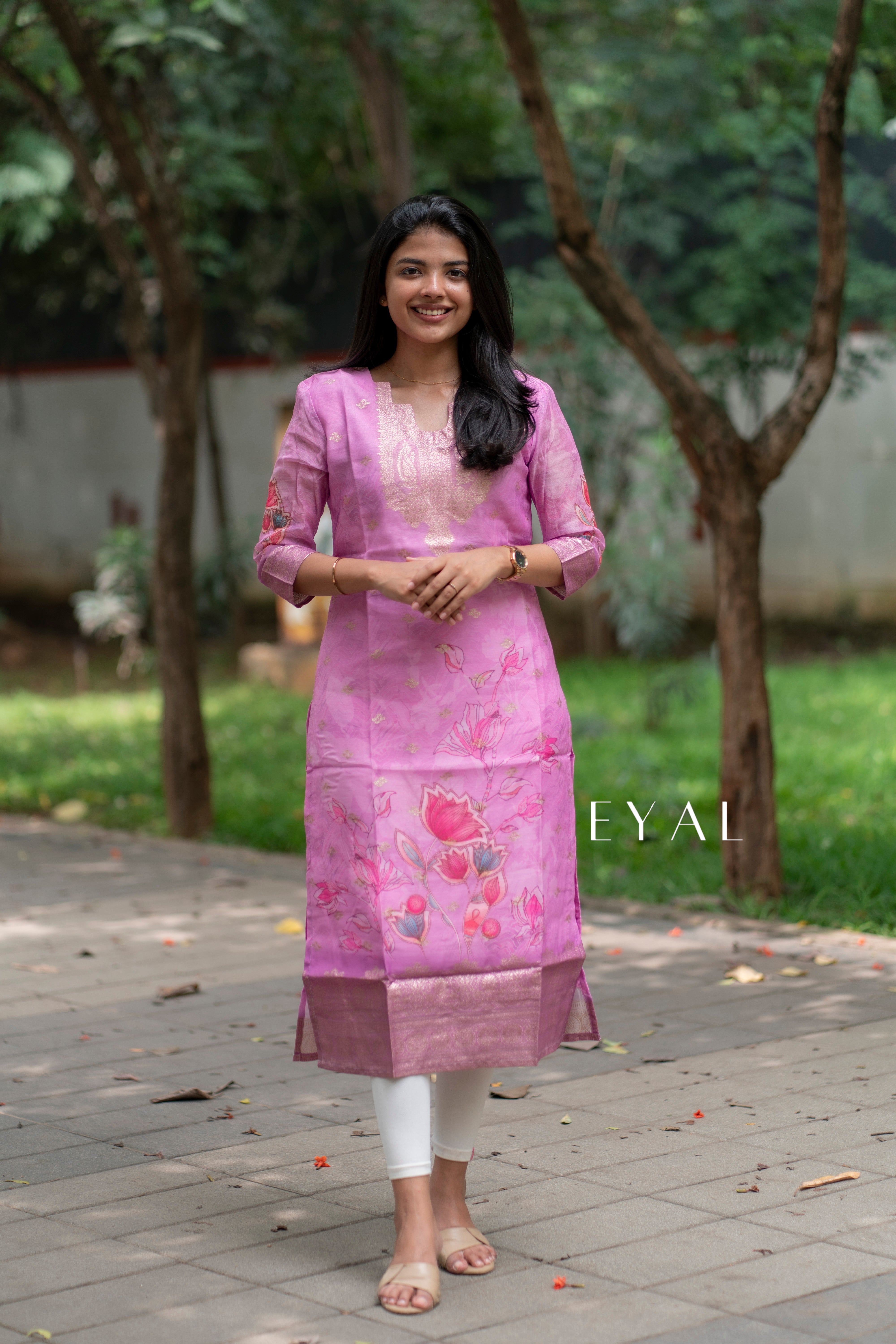 Rose chanderi kurti with duppatta- 1327