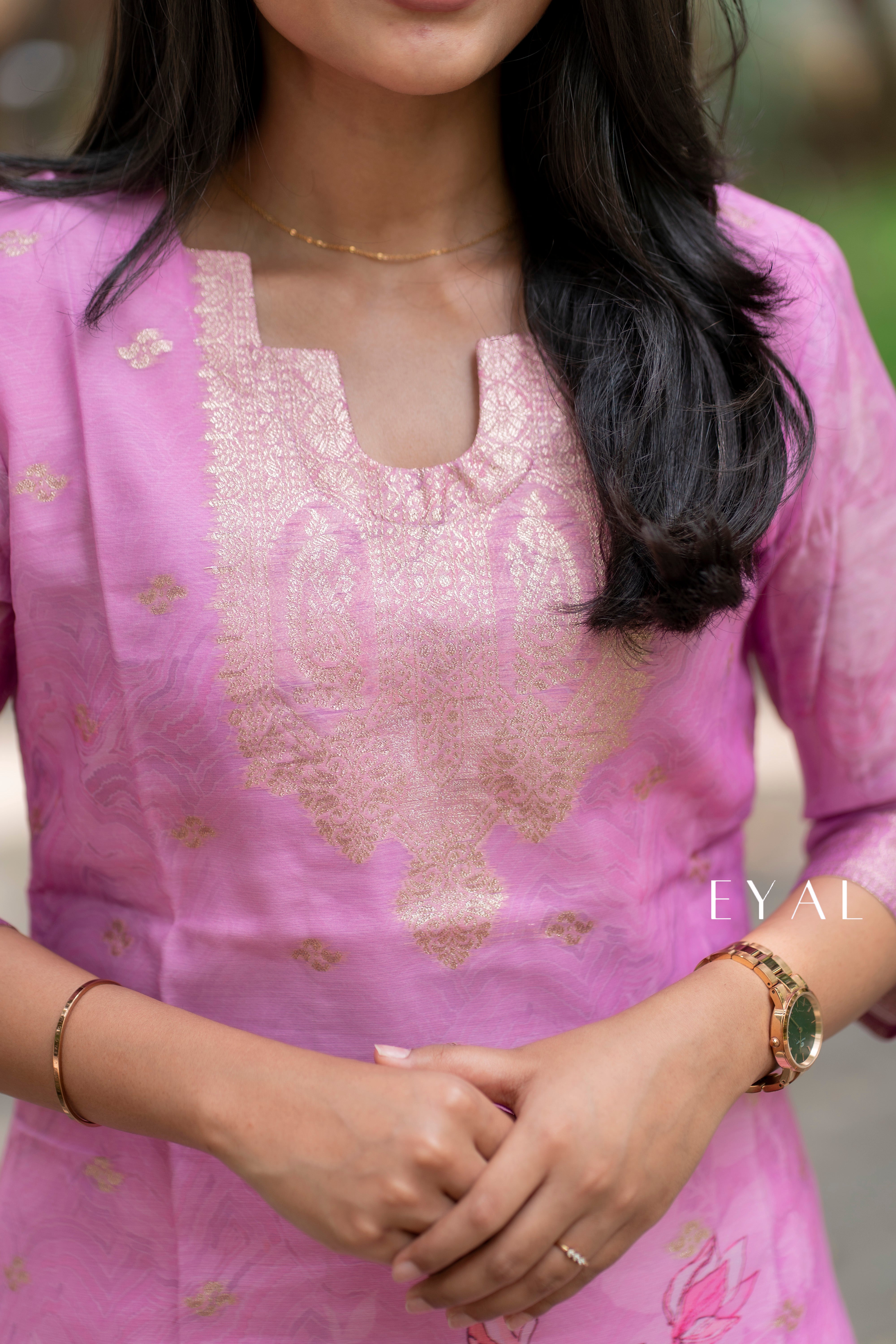 Rose chanderi kurti with duppatta- 1327