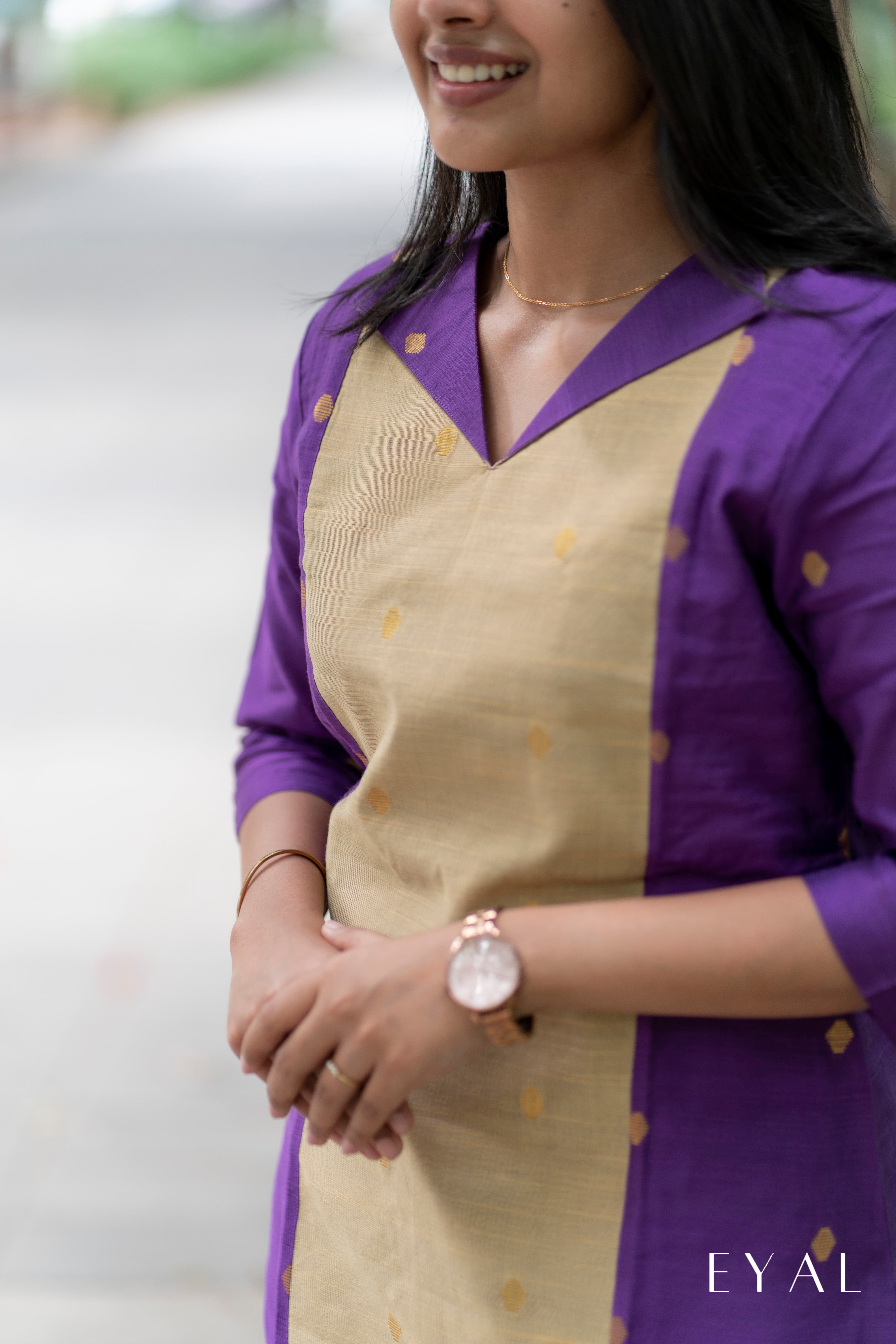 purple and beige raw silk kurti- 1364