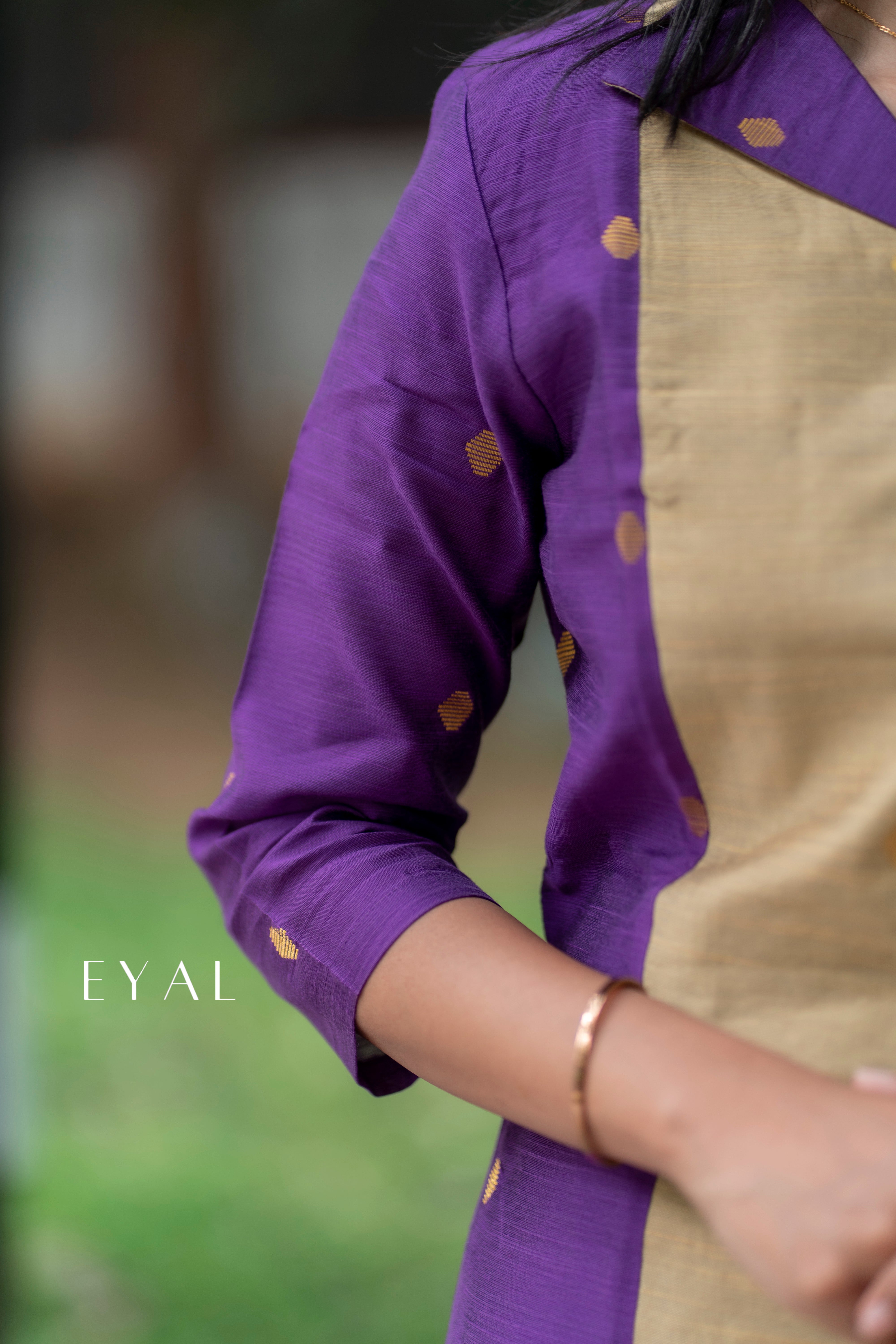 purple and beige raw silk kurti- 1364