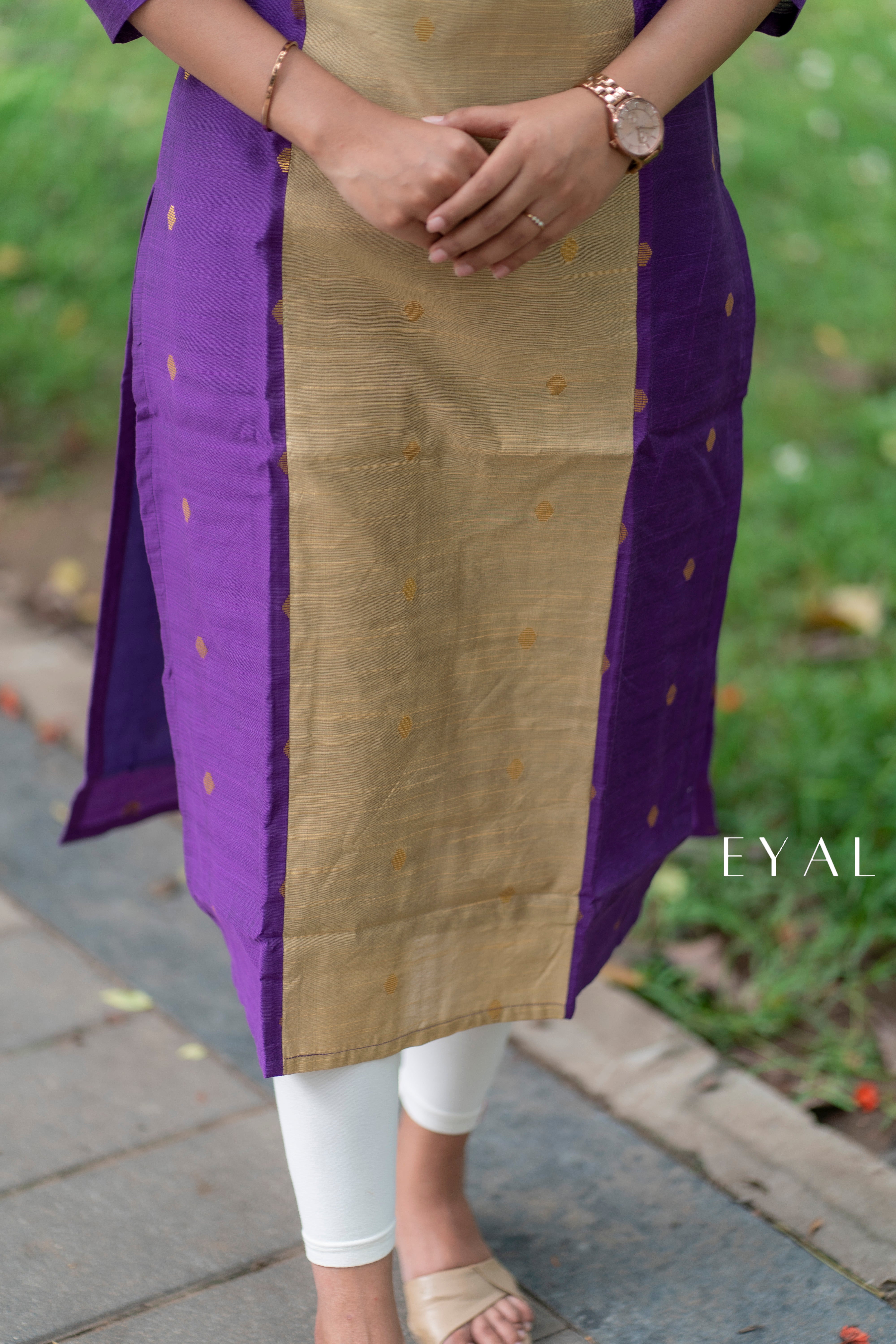 purple and beige raw silk kurti- 1364