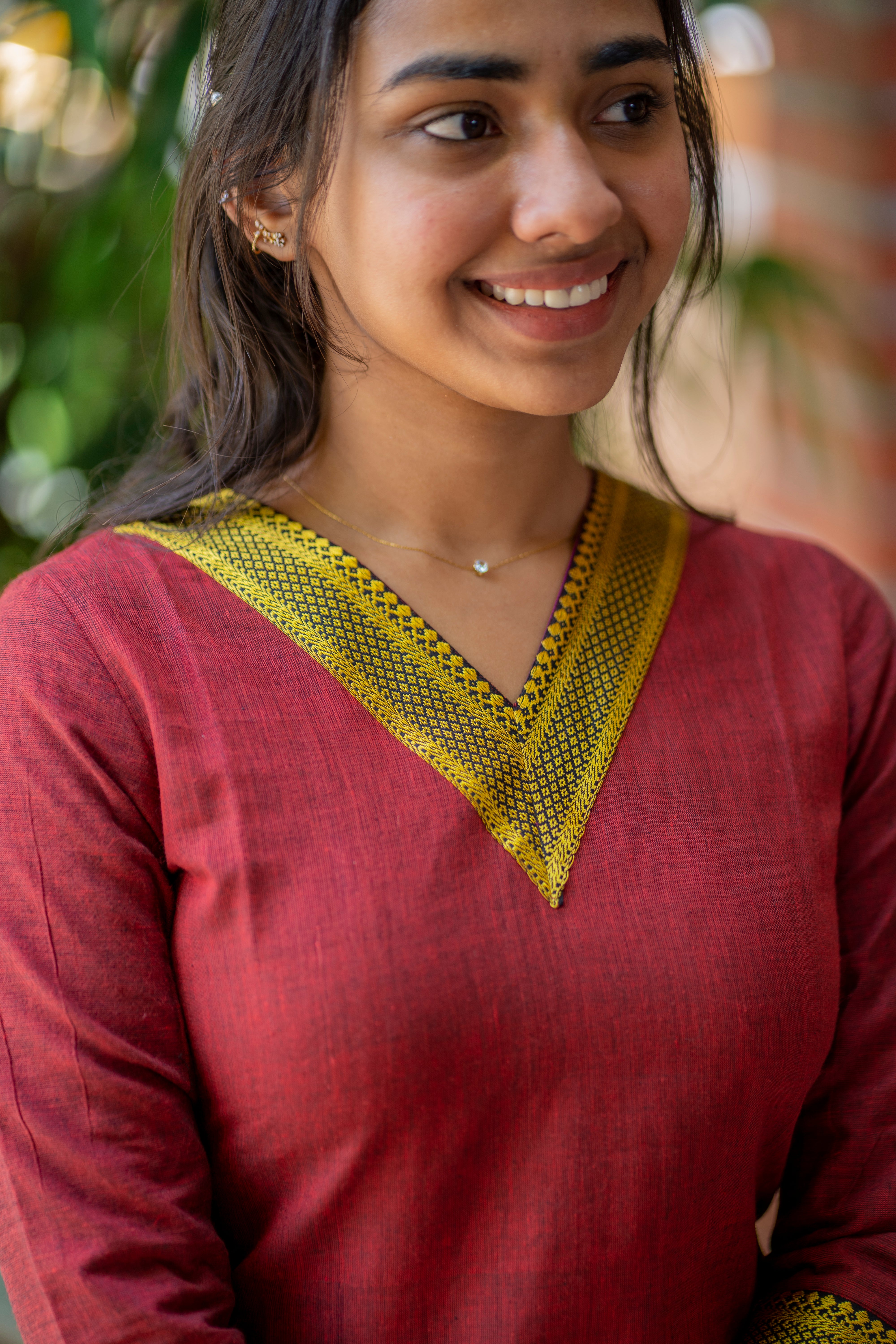 Maroon kanchi cotton kurti with border - 1330