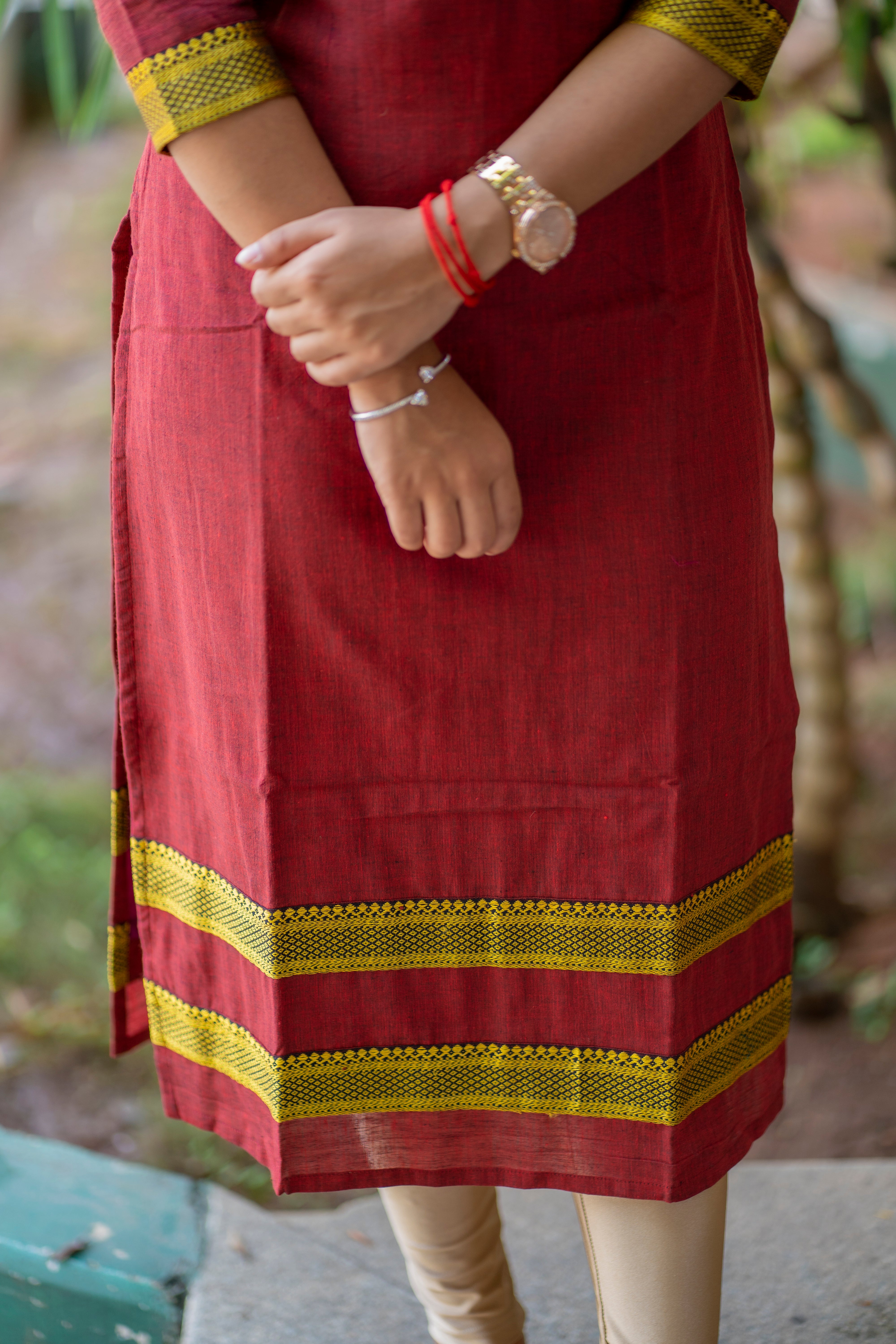 Maroon kanchi cotton kurti with border - 1330