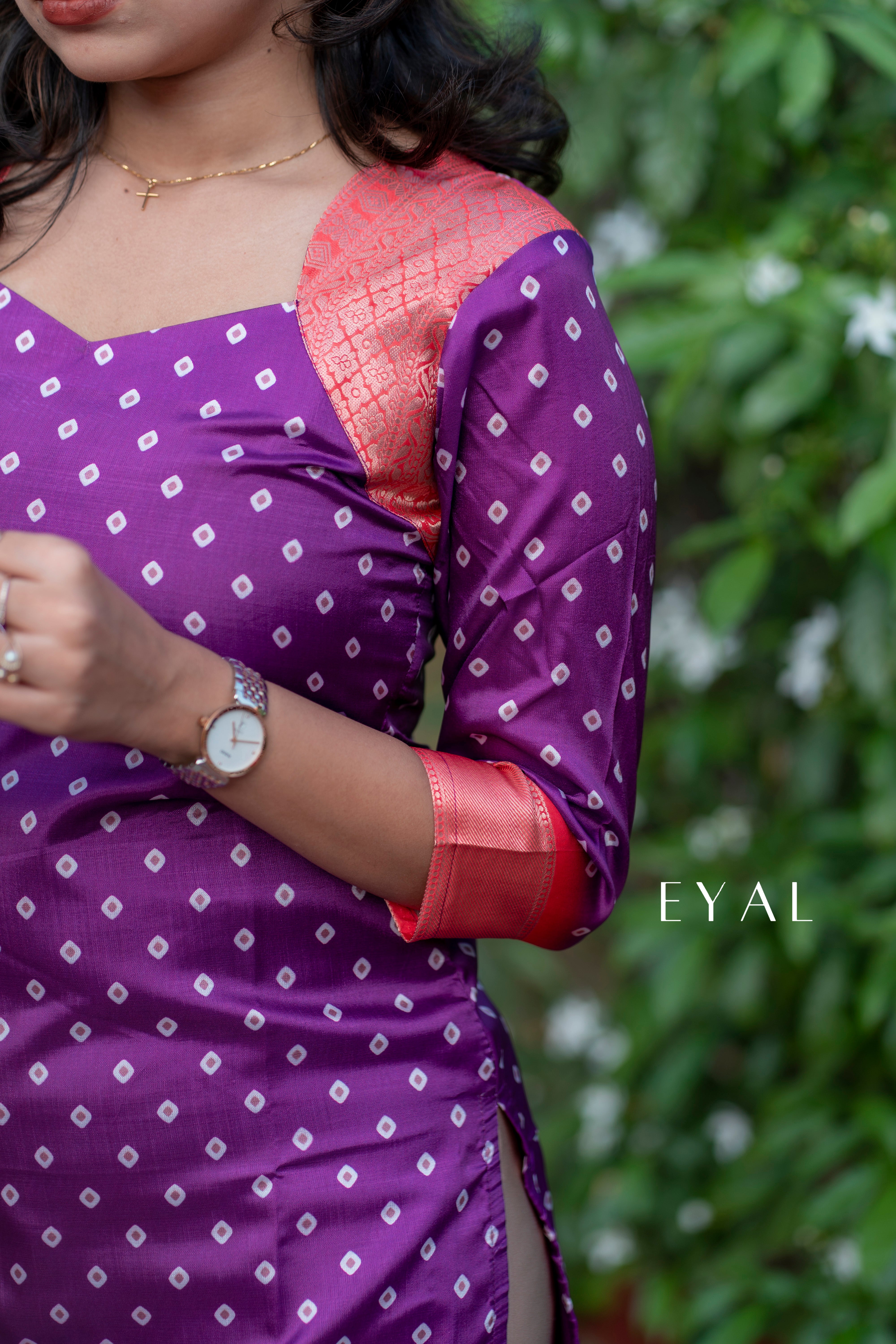 Violet raga - silk kurti with jacquard border