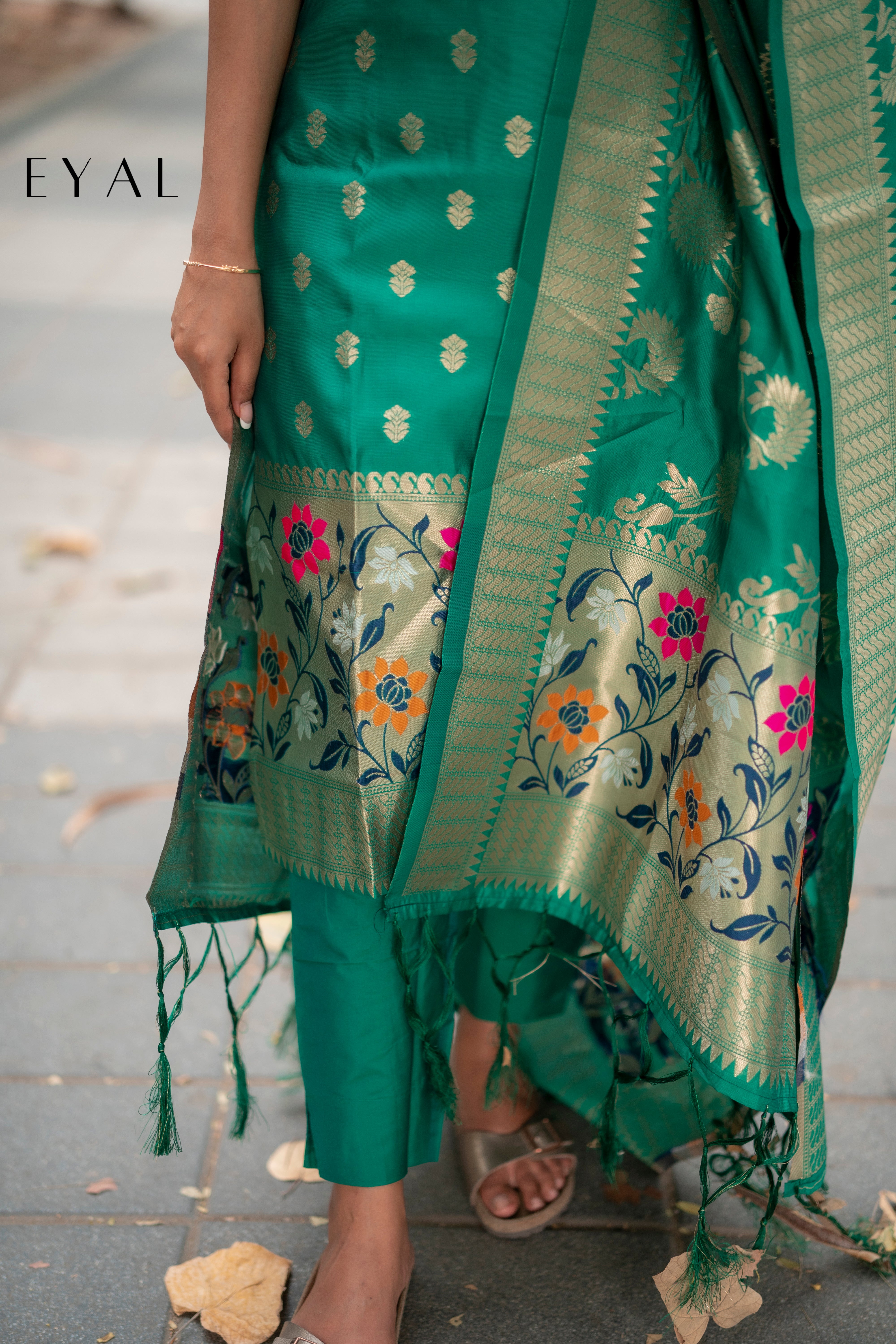 Green paithani suit