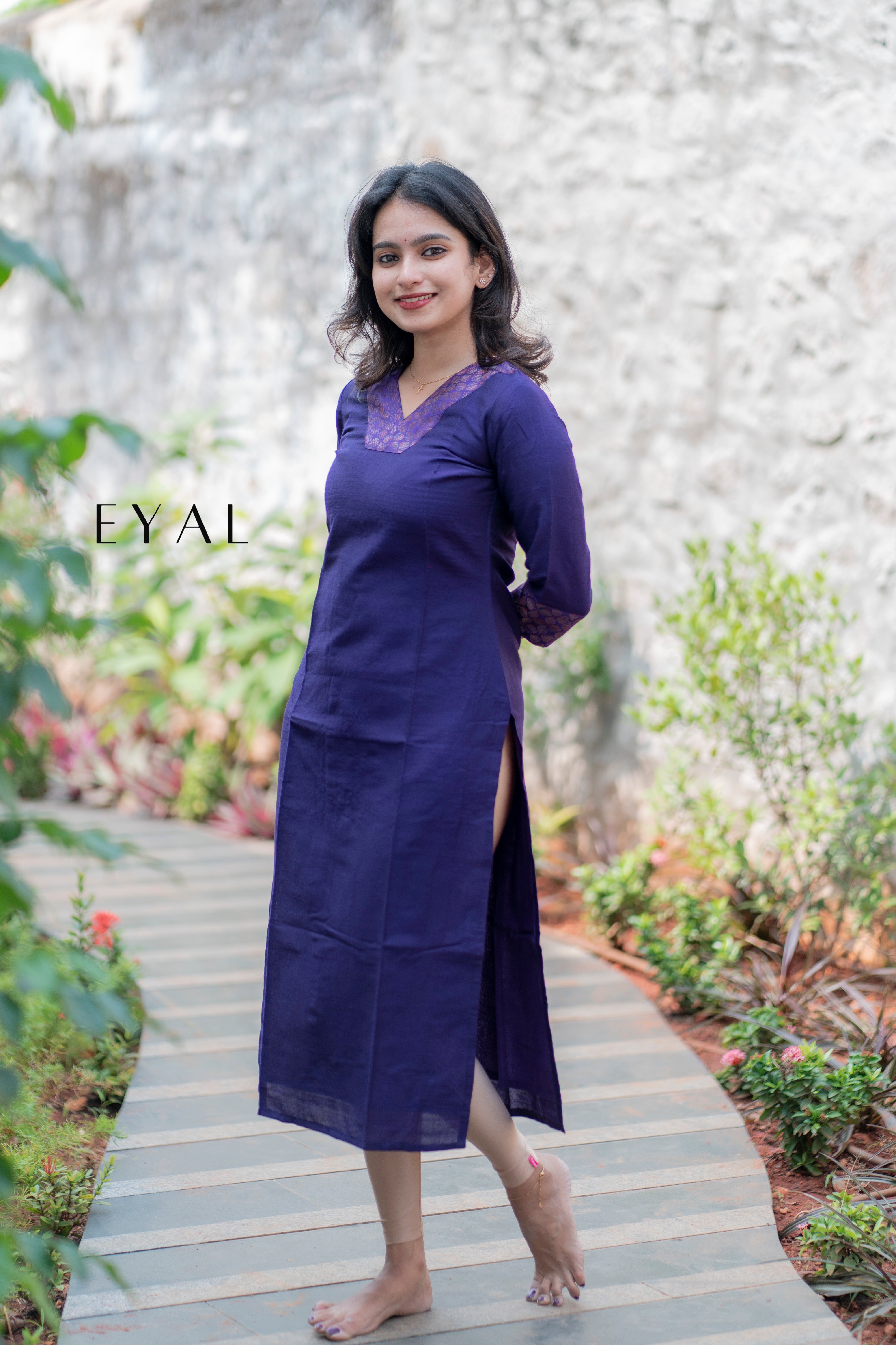 Purple raw silk kurti with chanderi duppatta