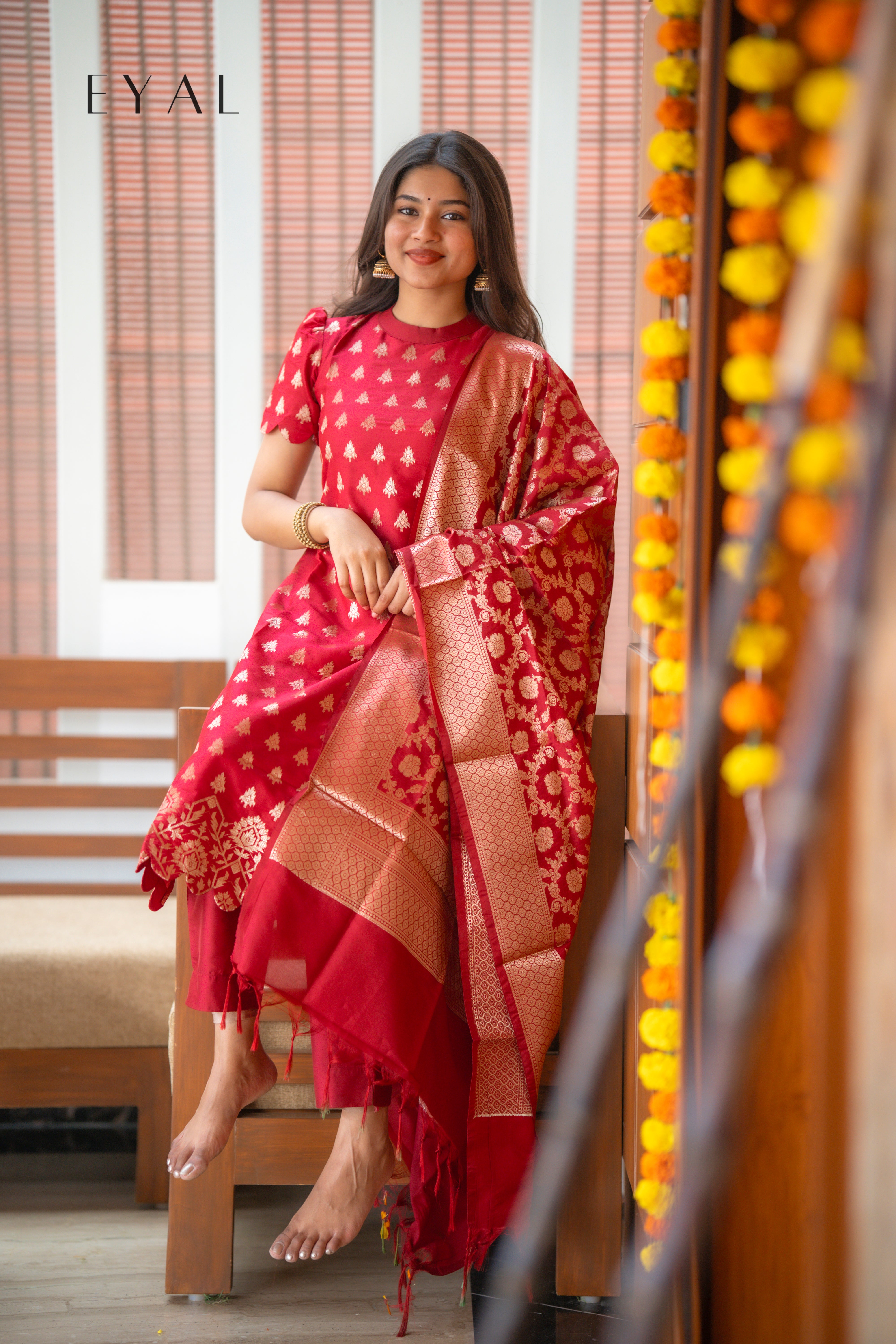 Scarlet banarasi silk suit