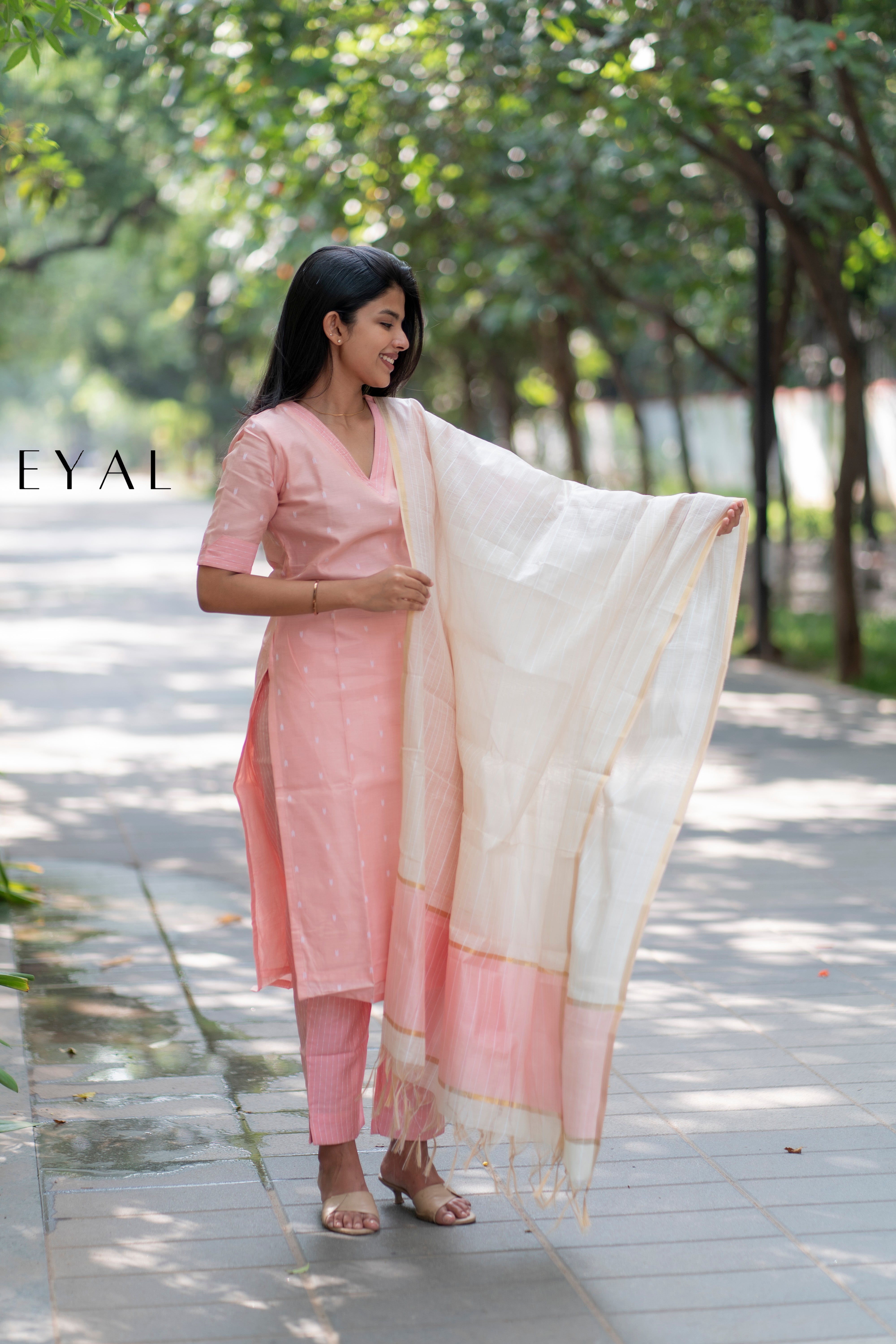 Pink raw silk kurta suit -1408