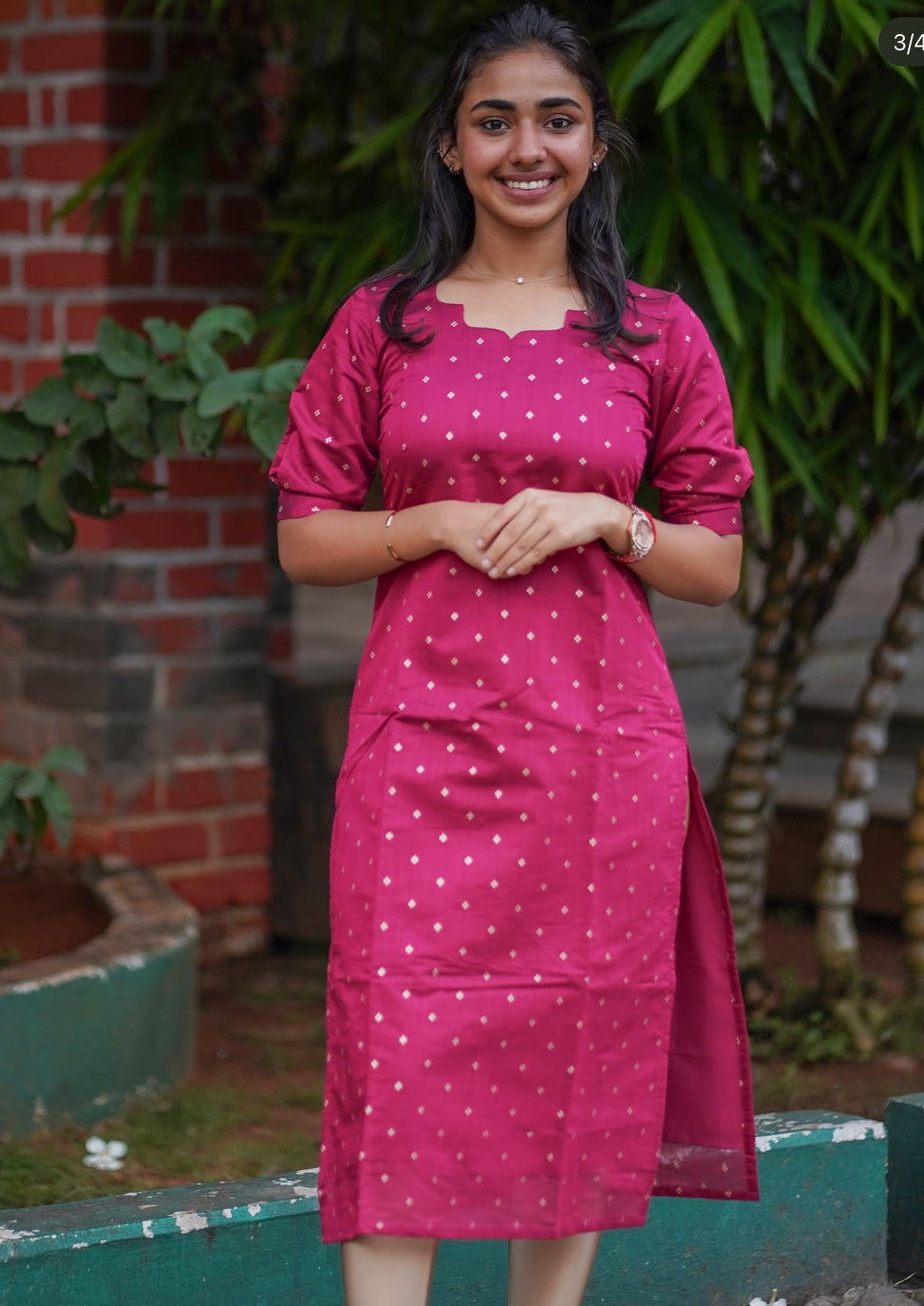 Pink banaras kurti - 1379