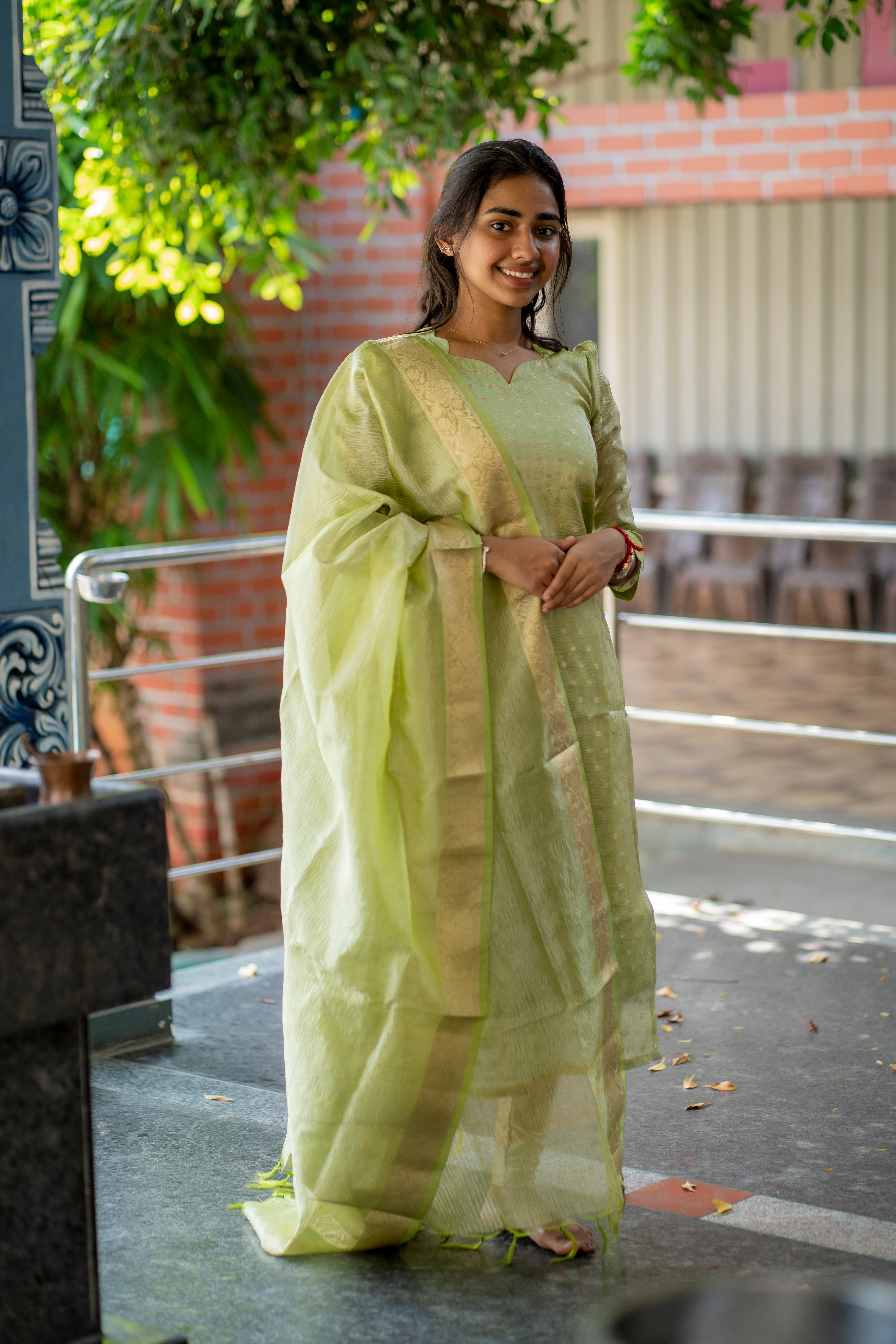 Light Green crushed kurti with duppatta-1385