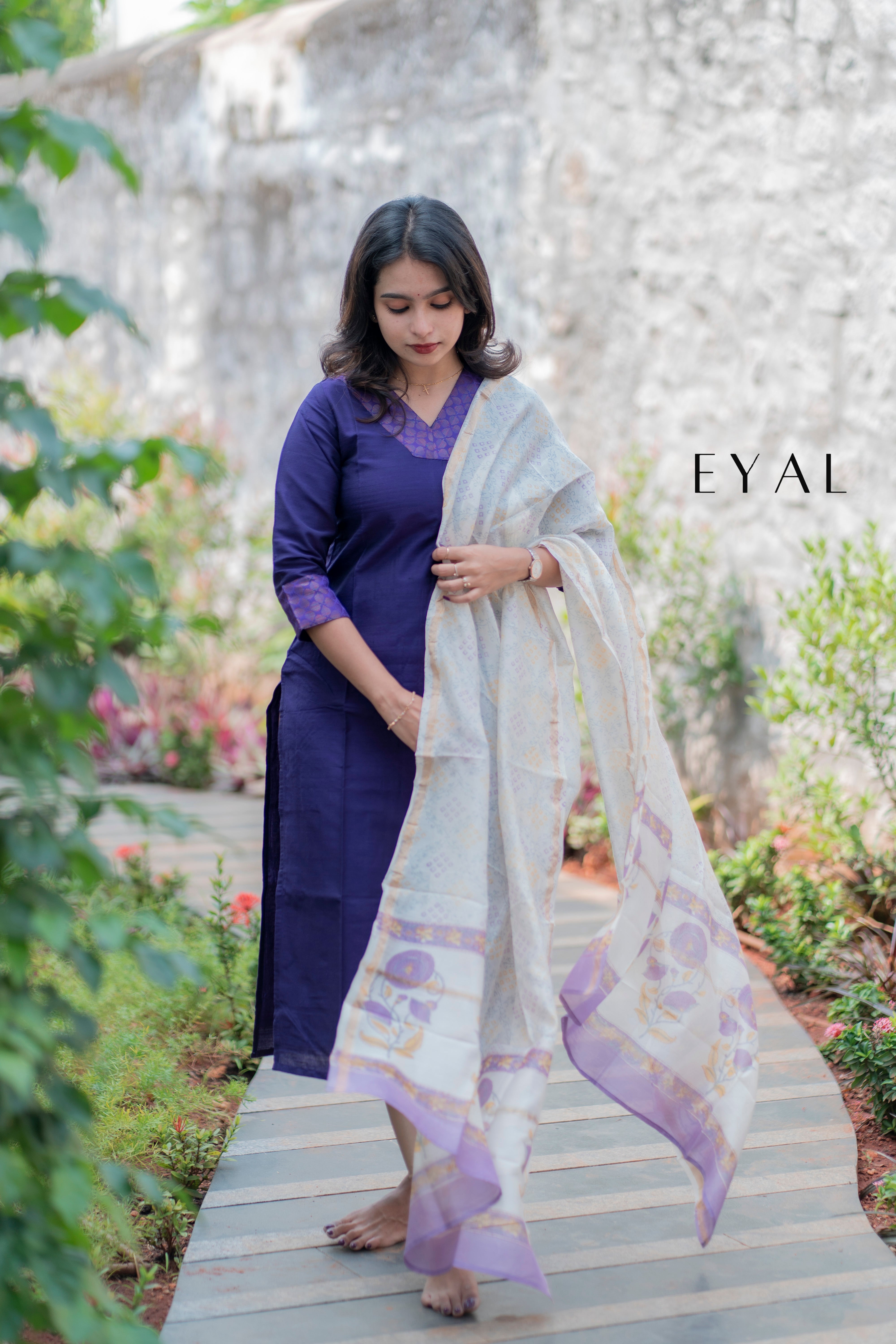 Purple raw silk kurti with chanderi duppatta