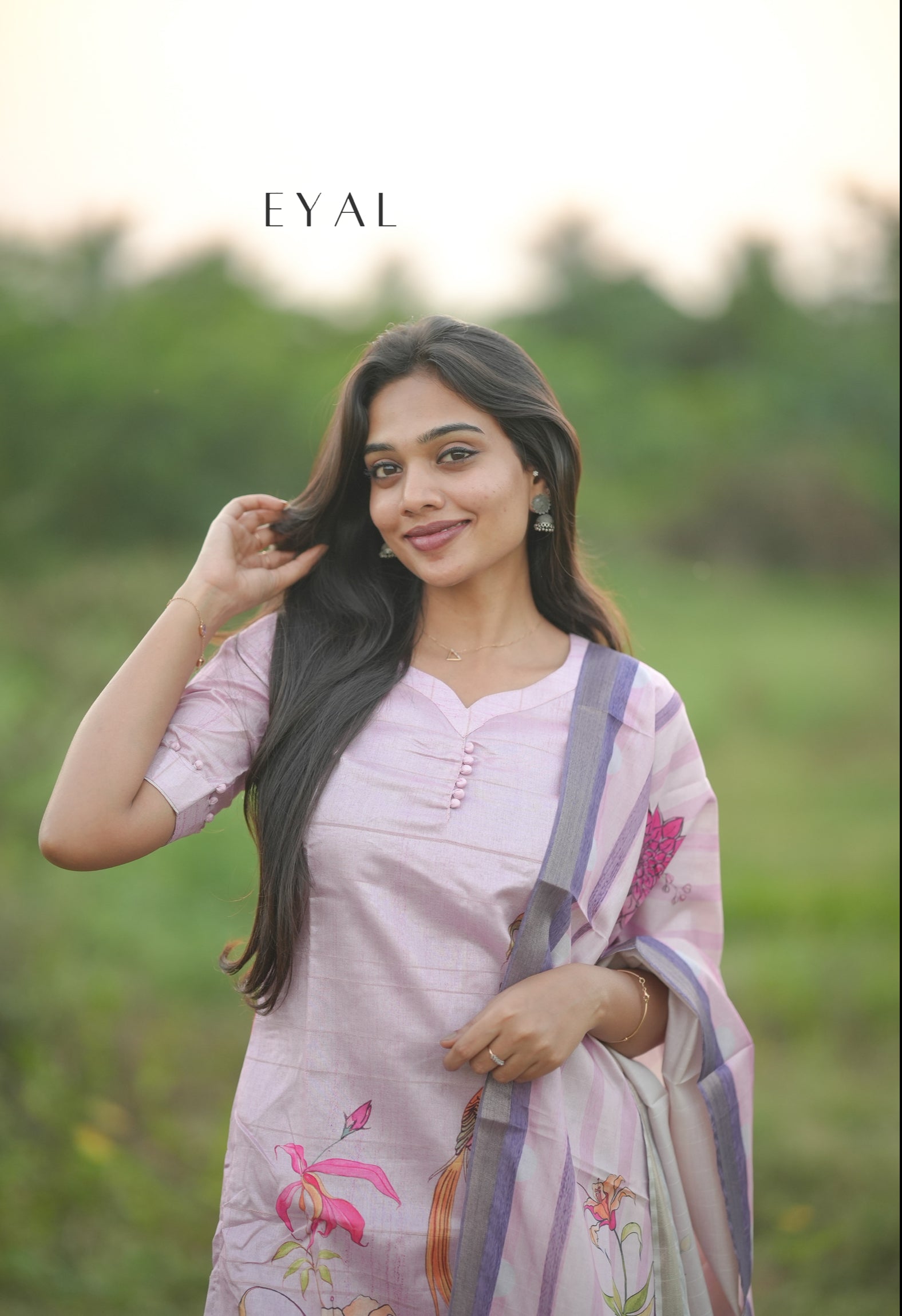 Pink floral Tussar kurta set