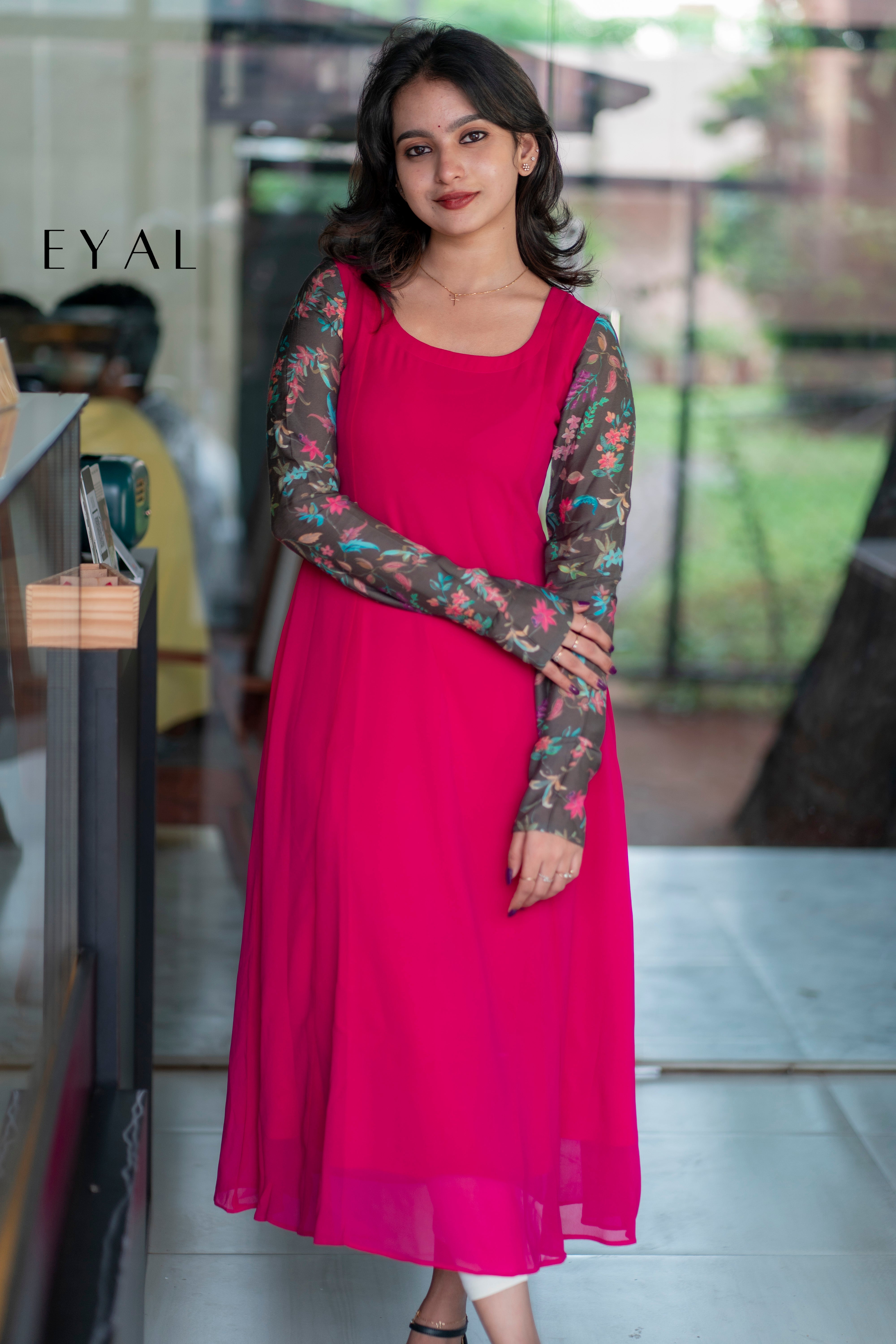 Georgette kurti with silk printed sleeves