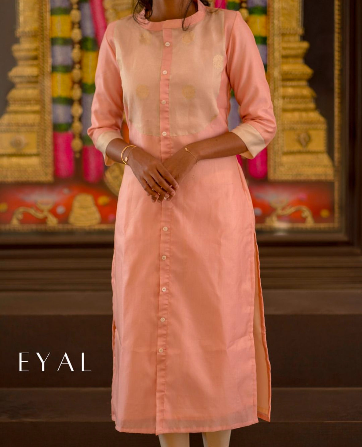 Pink tissue kurti with tissue yoke patch -1230