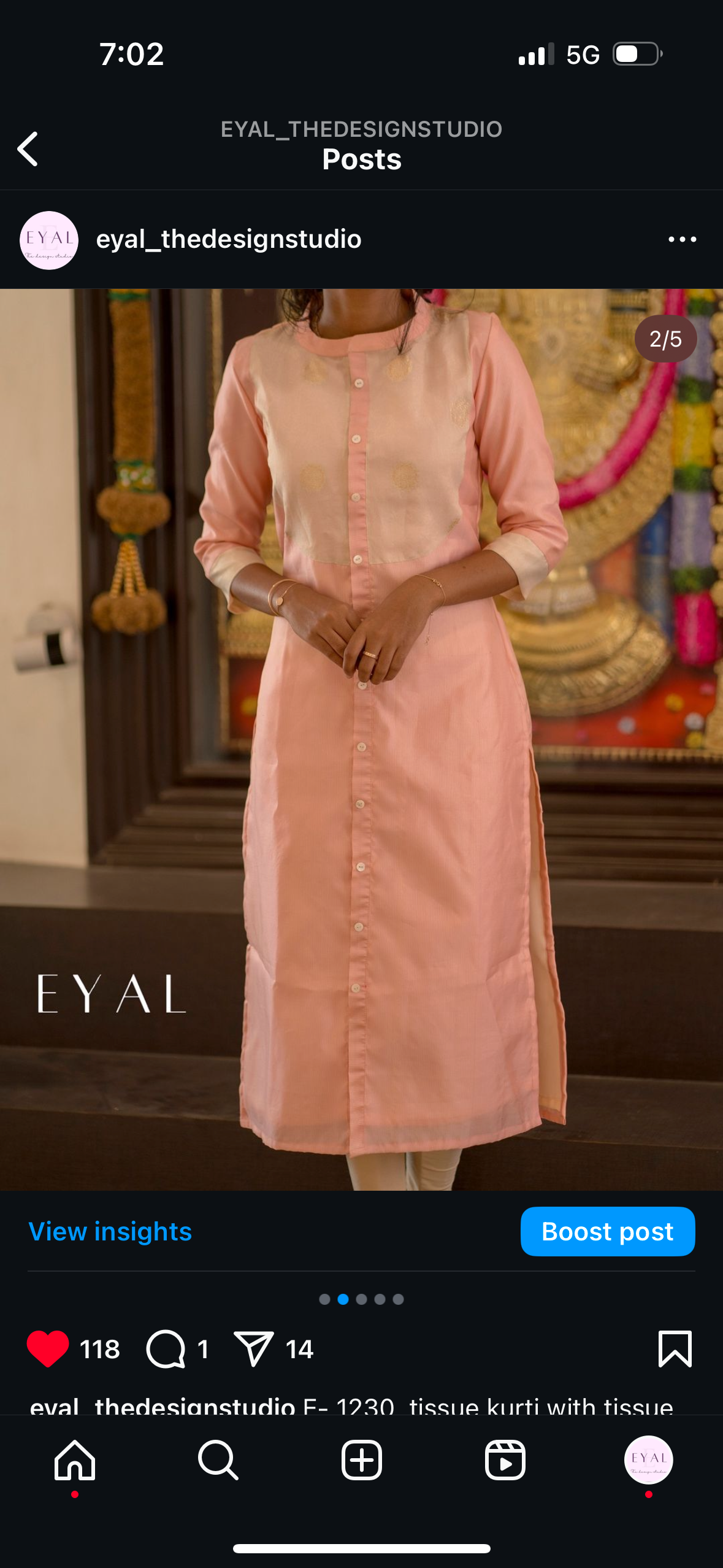 Pink tissue kurti with tissue yoke patch -1230