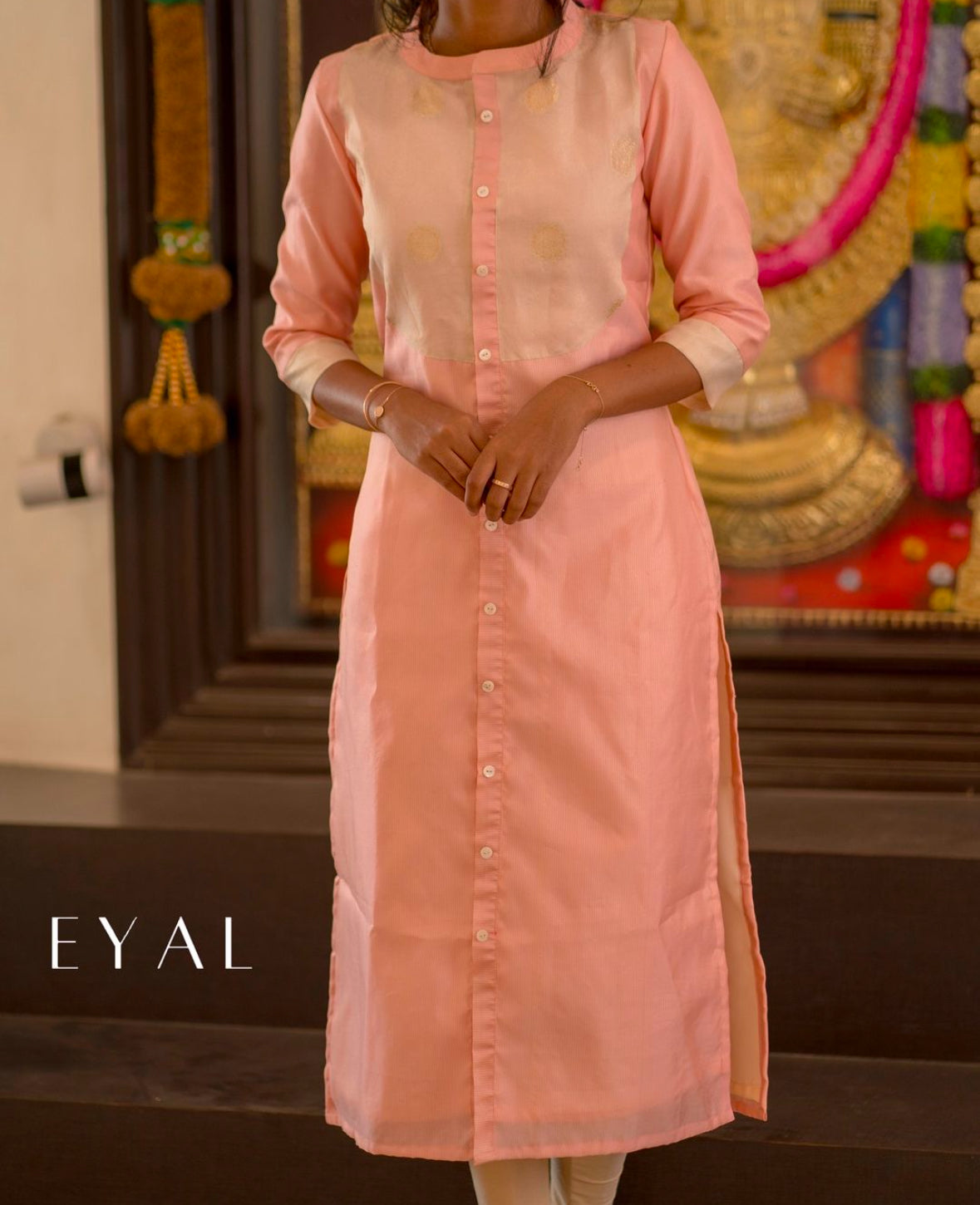 Pink tissue kurti with tissue yoke patch -1230