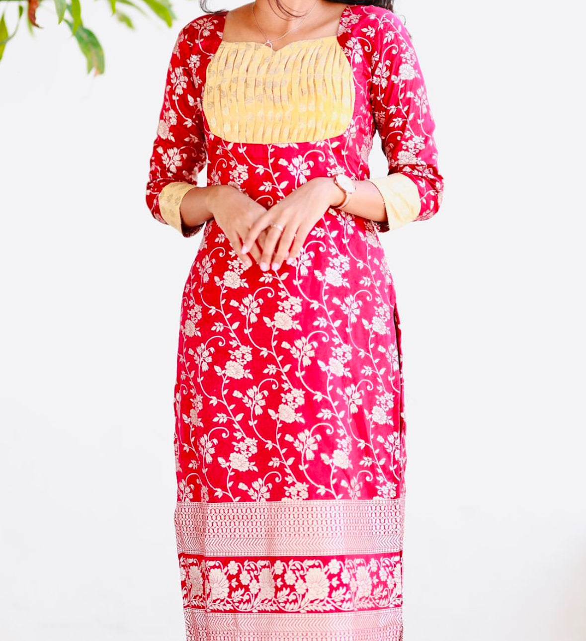 Banaras kurti with cream yoke patch -936