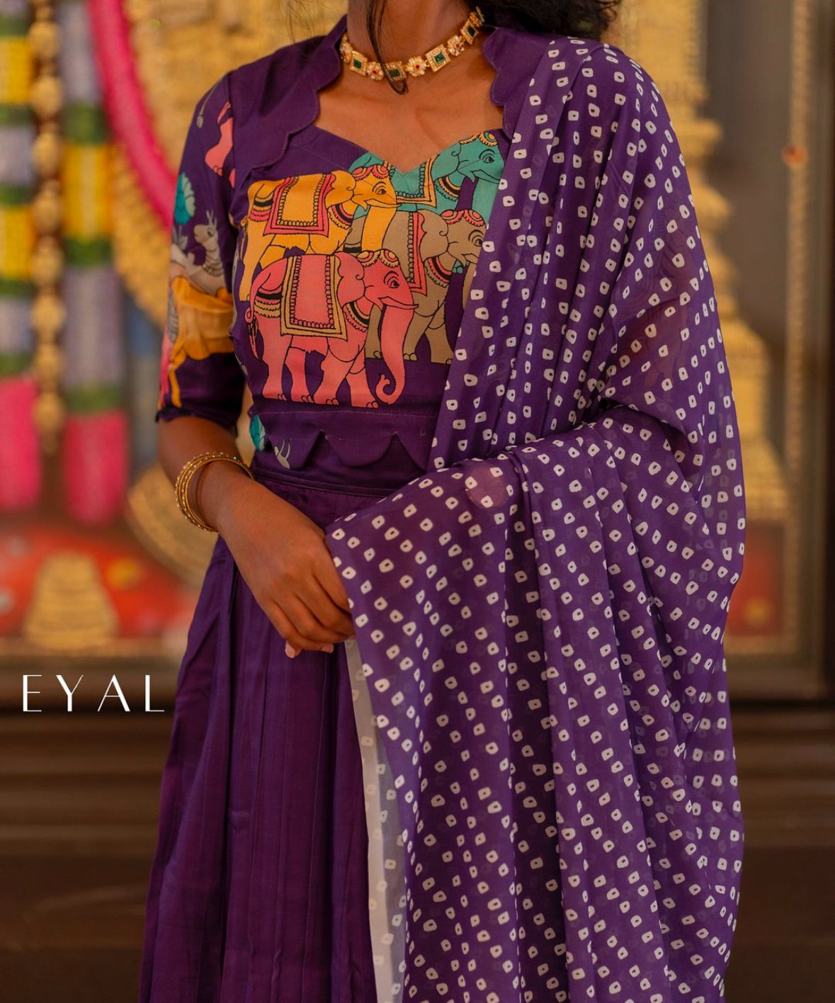 Purple Kalamkari skirt top with bandhani duppatta -1368