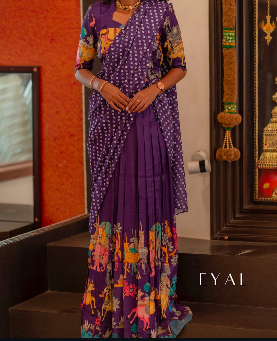 Purple Kalamkari skirt top with bandhani duppatta -1368