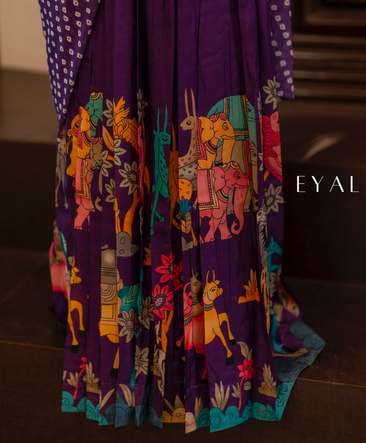 Purple Kalamkari skirt top with bandhani duppatta -1368