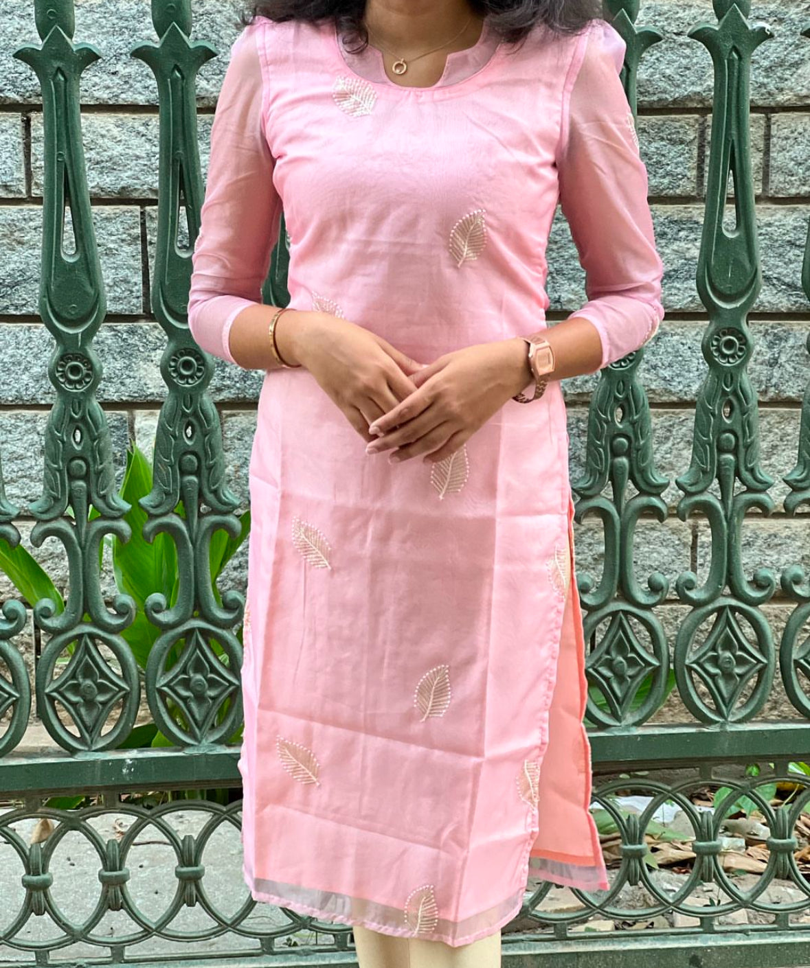 Pink organza kurti -978