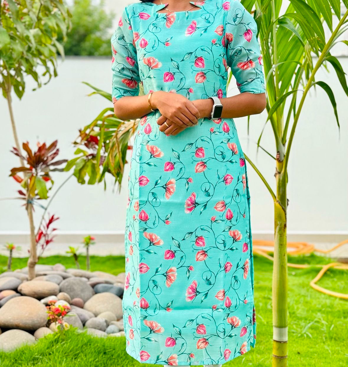 Chanderi floral kurti -1043