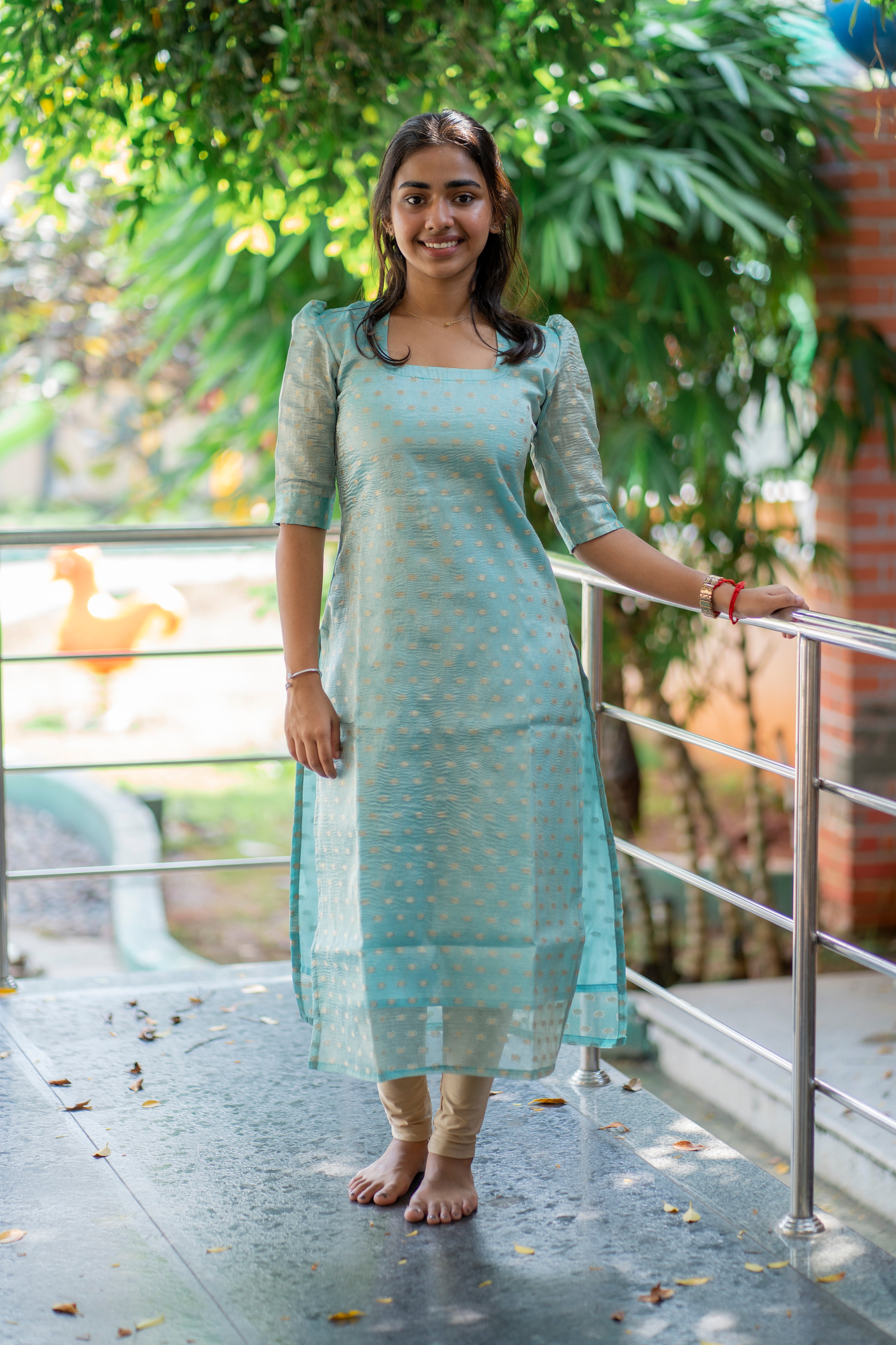 Blue crushed tissue kurti with duppatta -1386