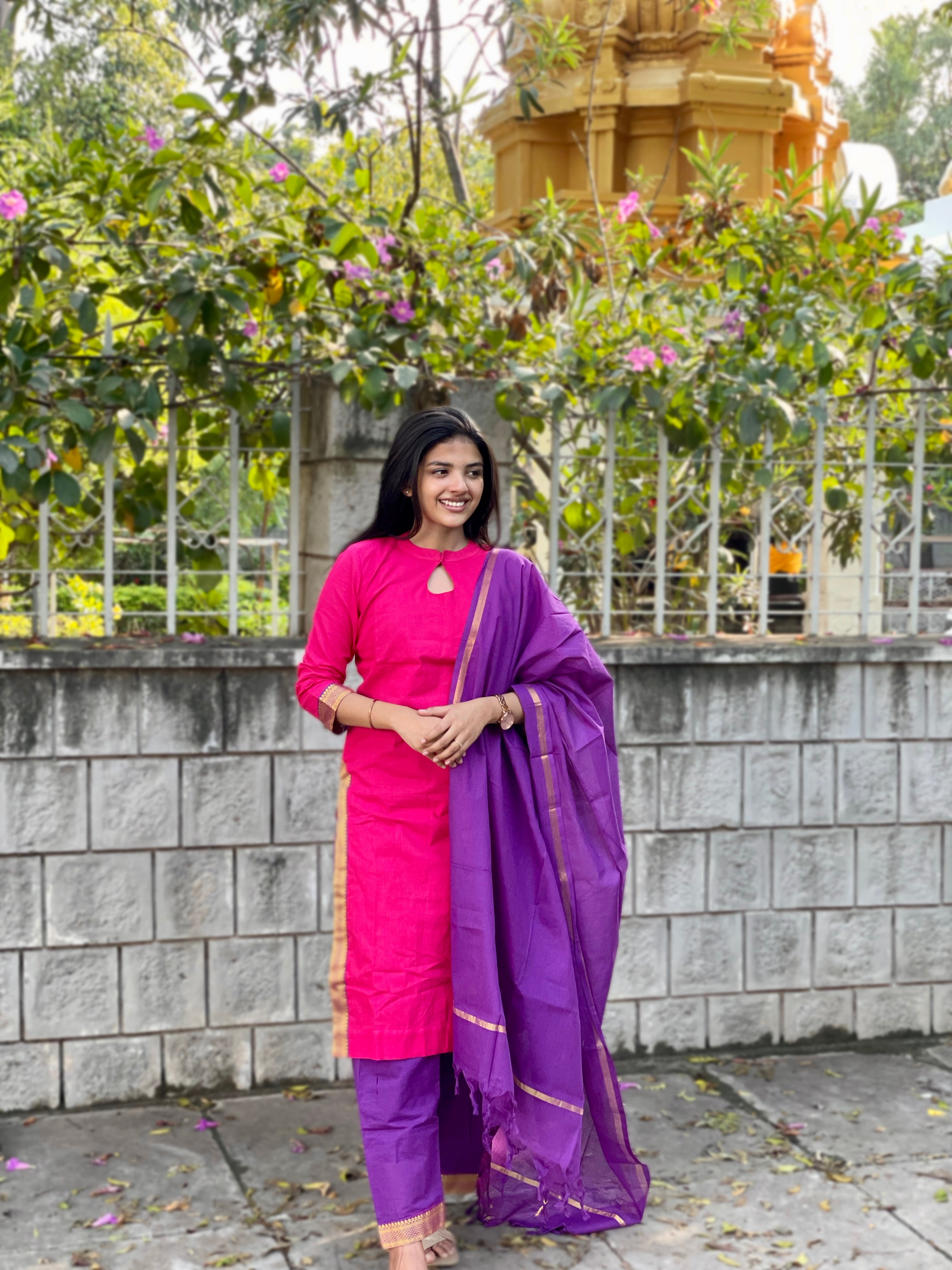 Pink and purple kanchi cotton suit -1387