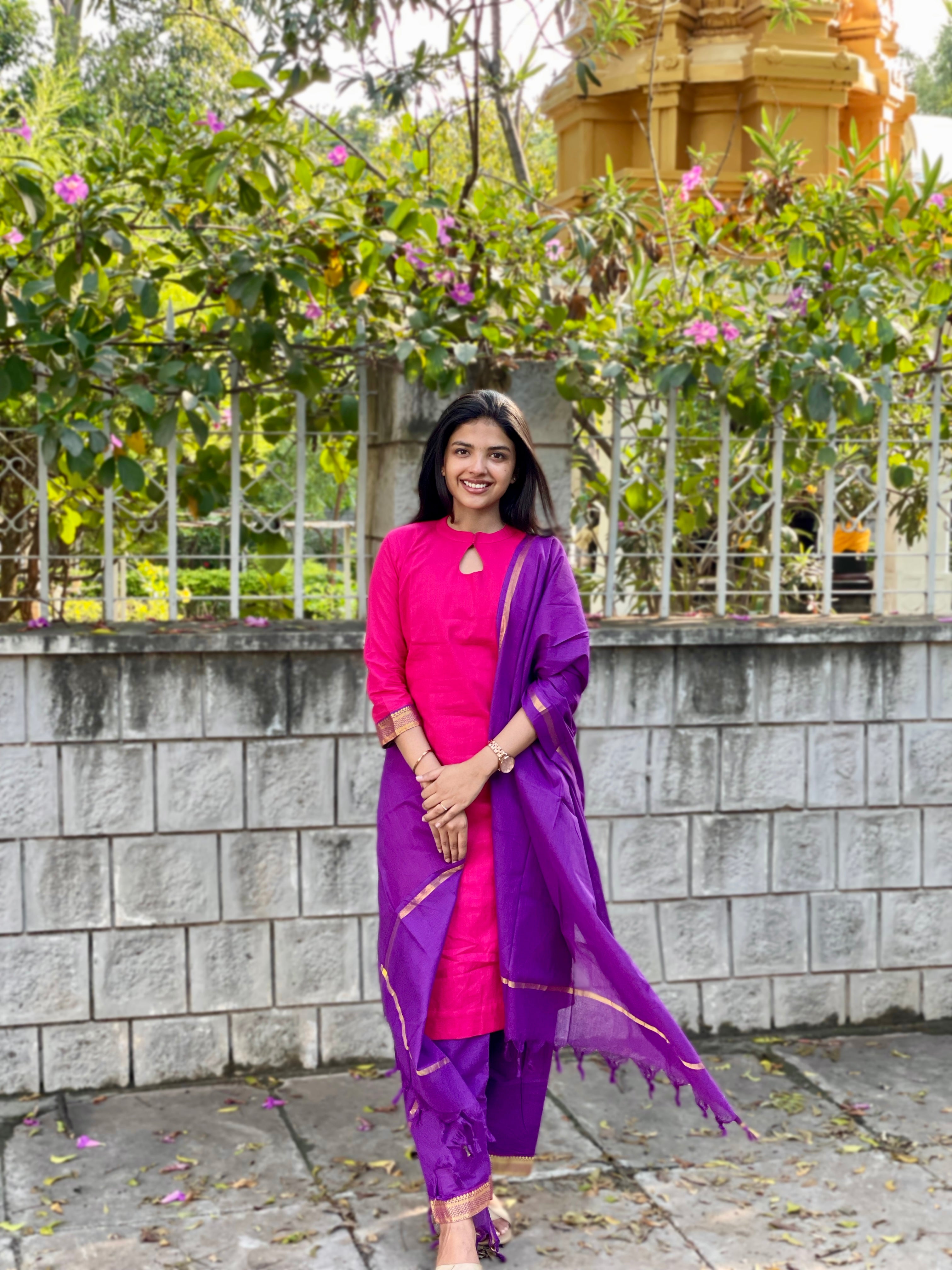 Pink and purple kanchi cotton suit -1387