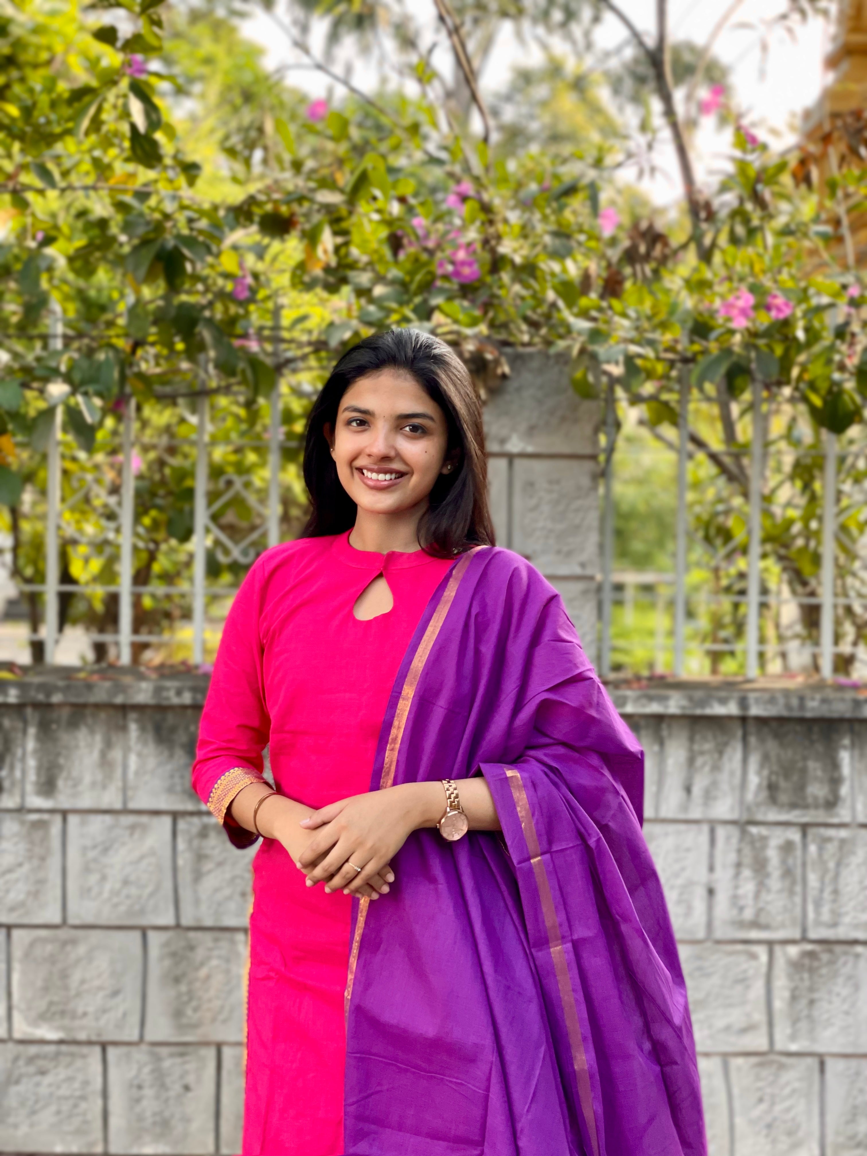 Pink and purple kanchi cotton suit -1387