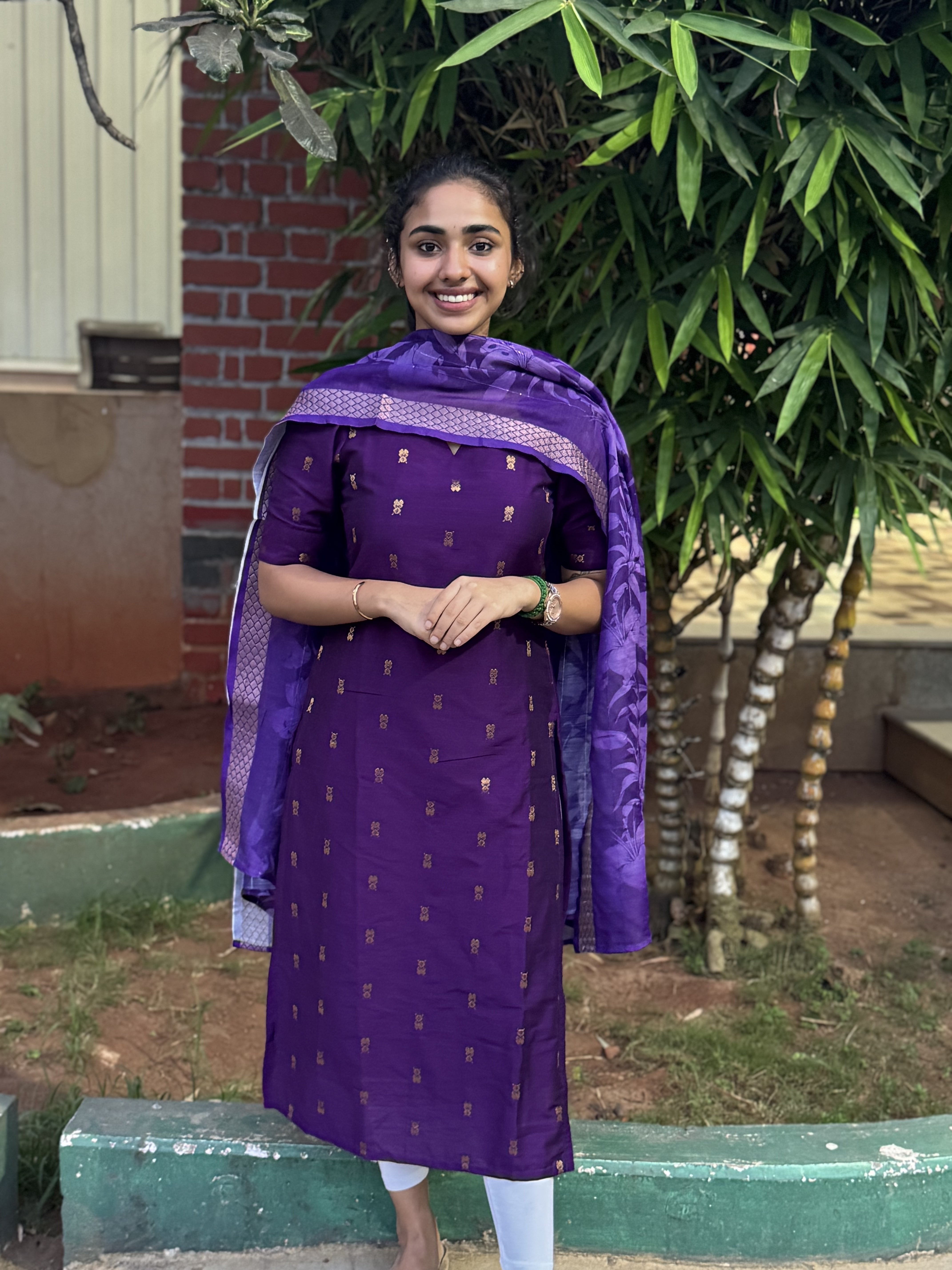 Violet raw silk kurti with duppatta-1320