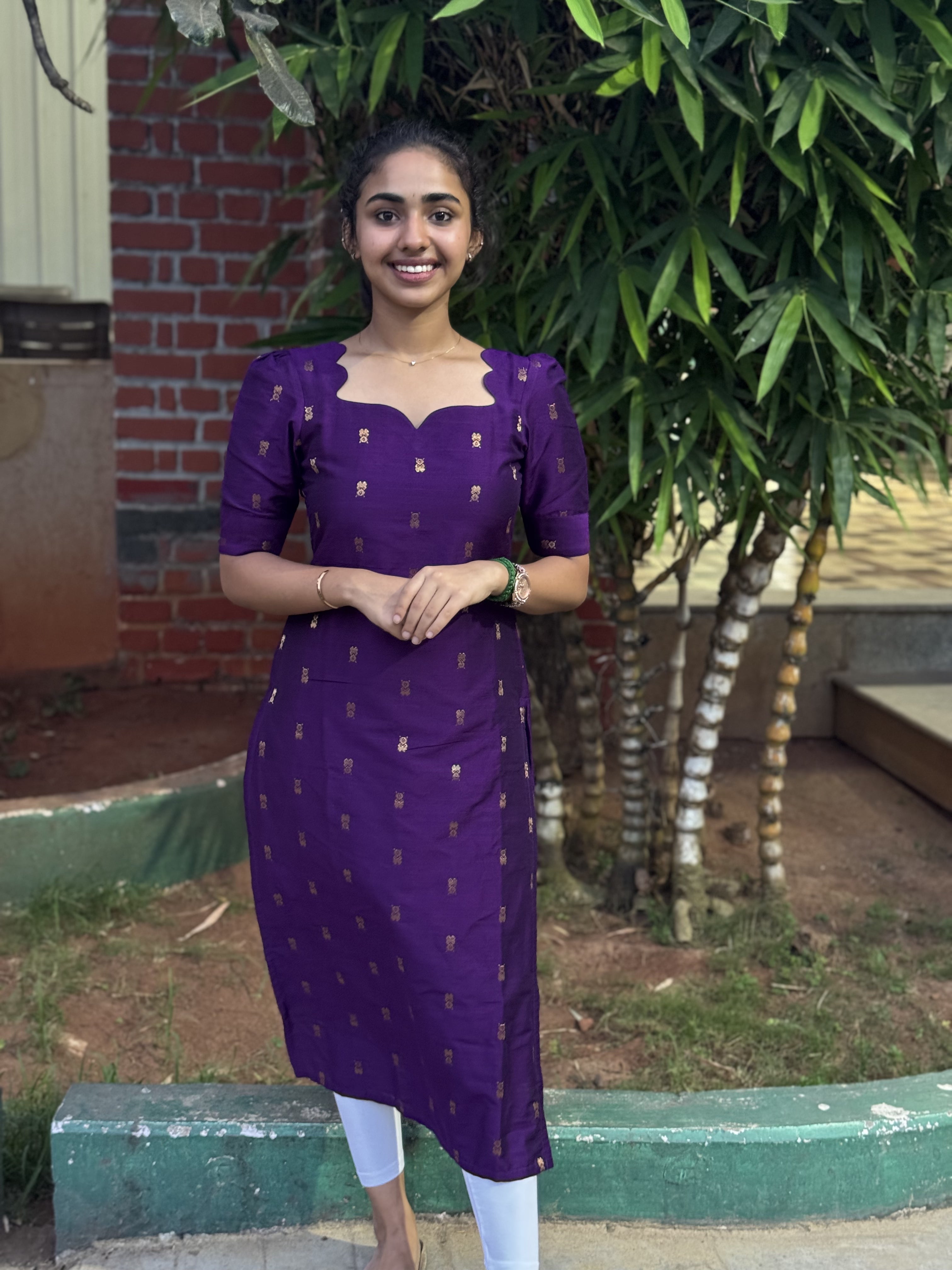 Violet raw silk kurti with duppatta-1320