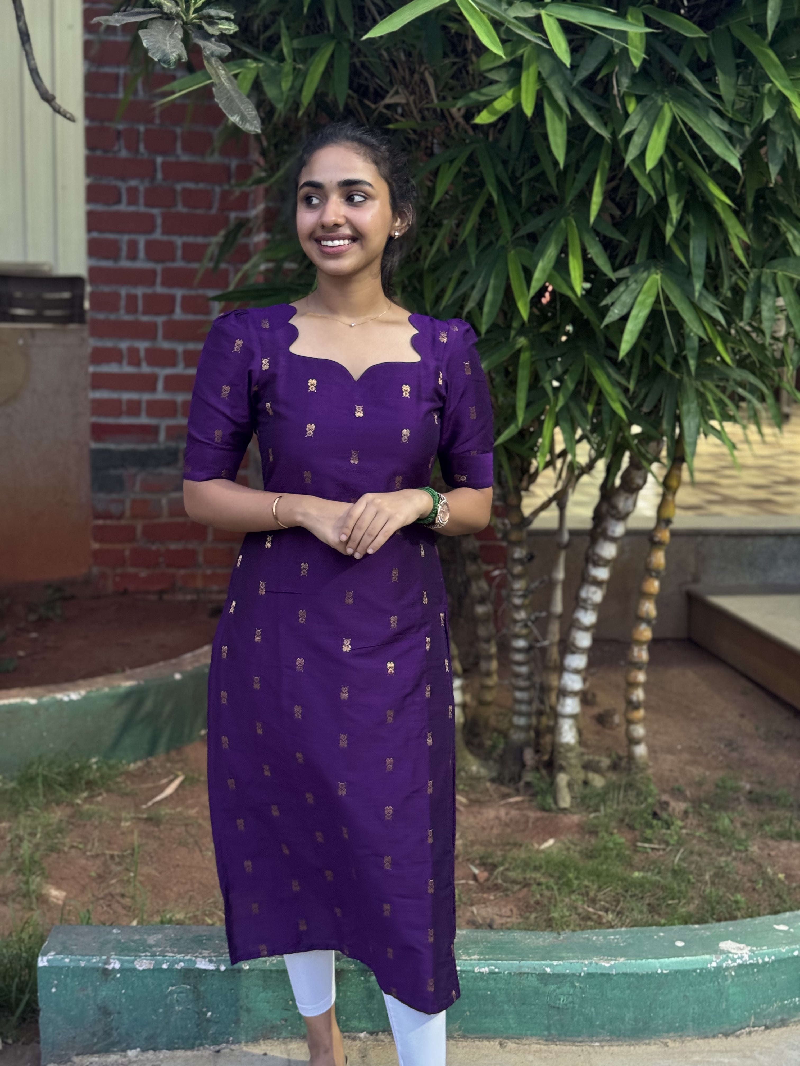 Violet raw silk kurti with duppatta-1320