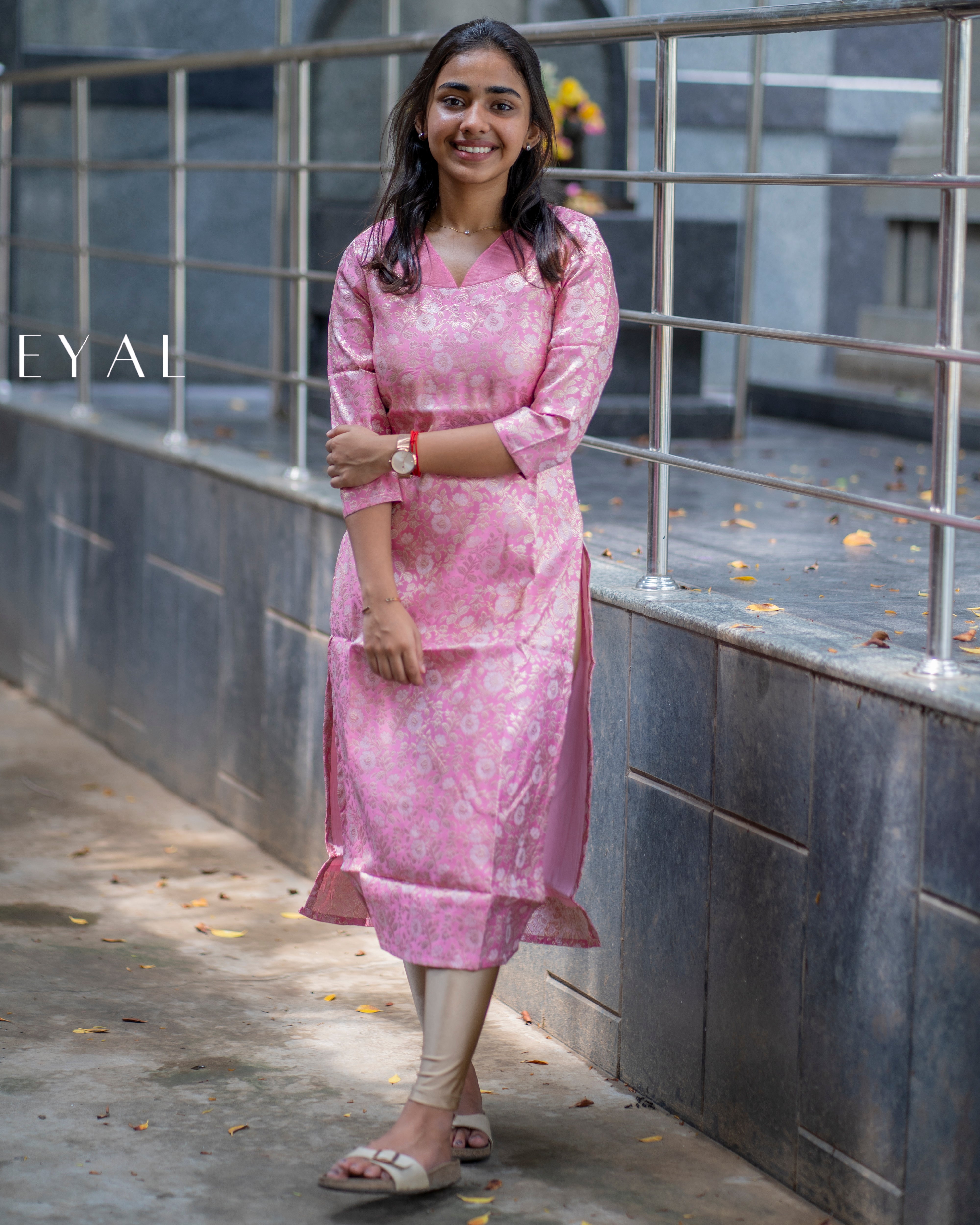 Pastel pink banarasi kurti  -1187