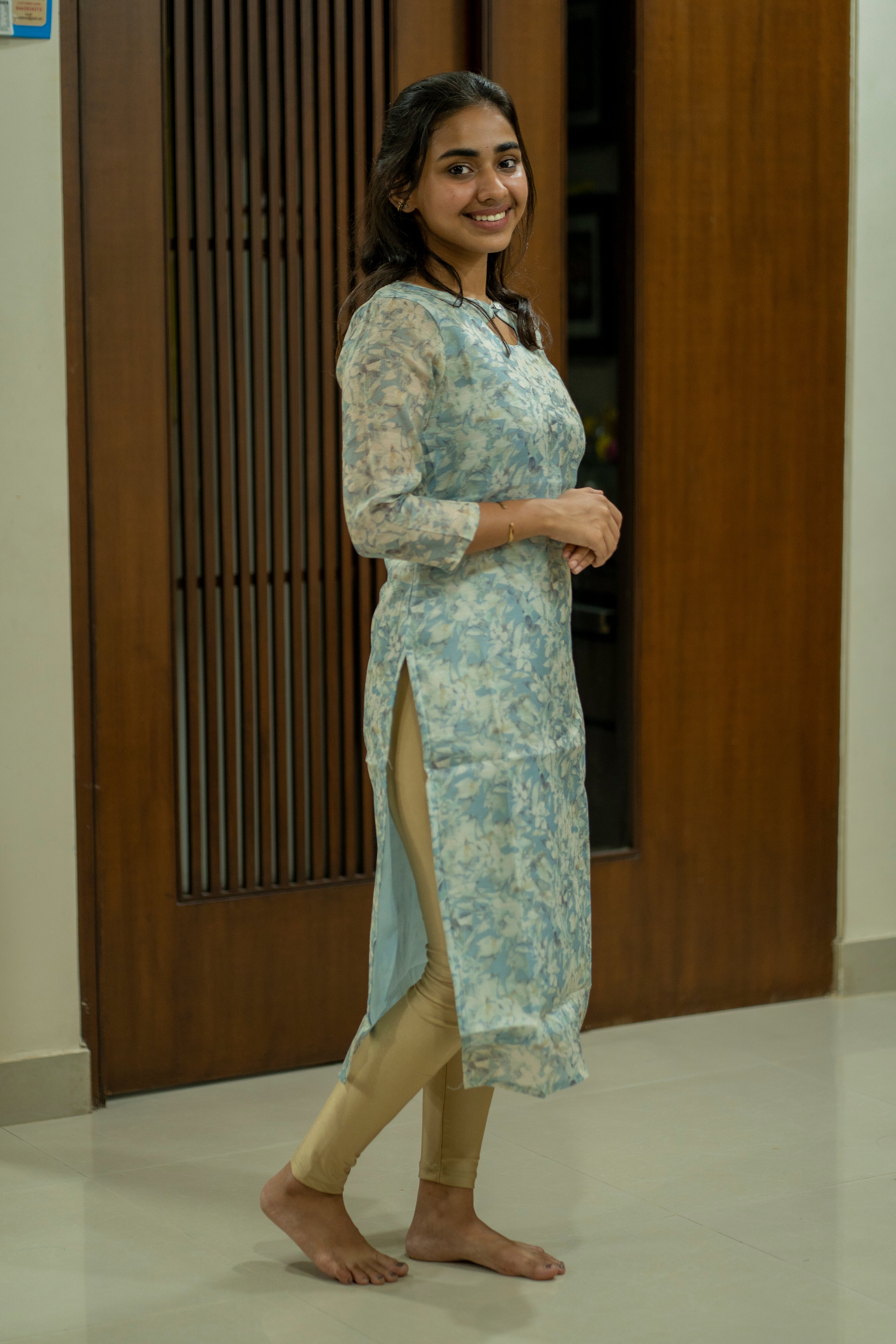 Blue blossom kurti with duppatta -1328