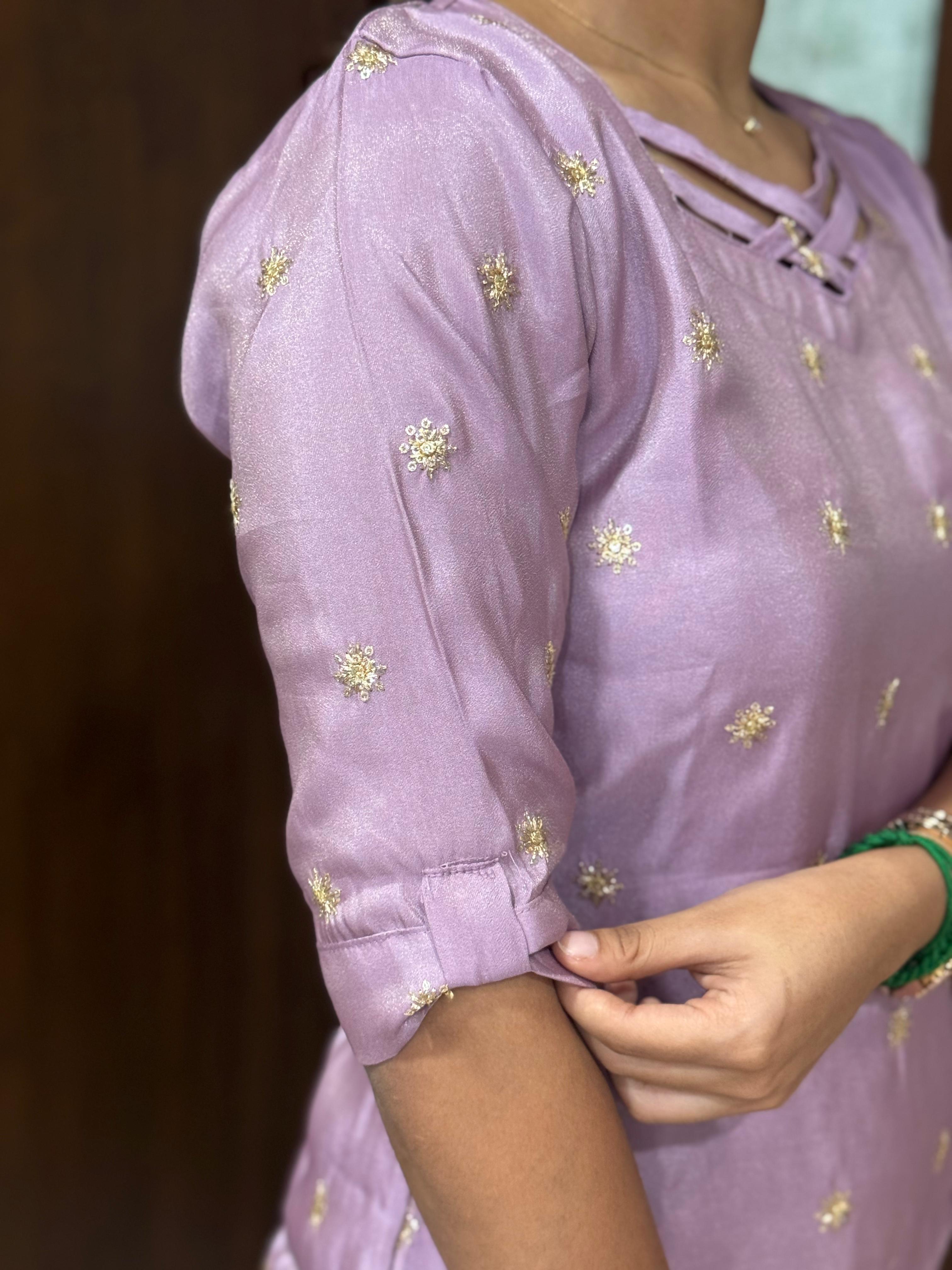 Lilac shimmer tissue kurti - 1224