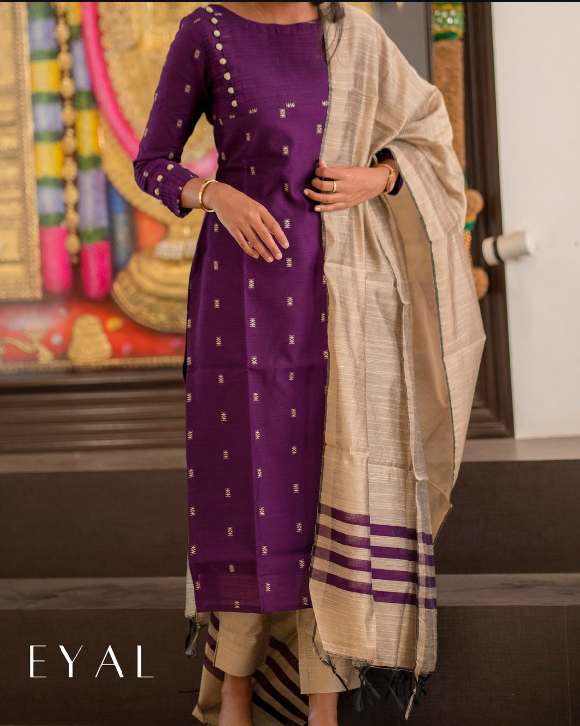 Purple 3 pc raw silk kurta set  -1288