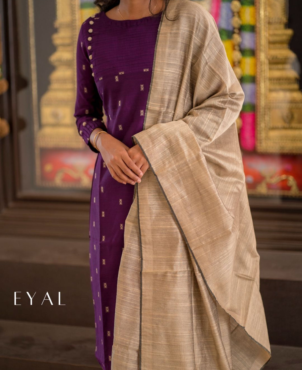 Purple 3 pc raw silk kurta set  -1288