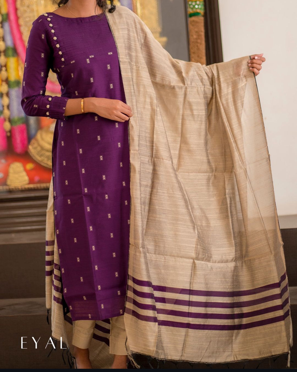 Purple 3 pc raw silk kurta set  -1288