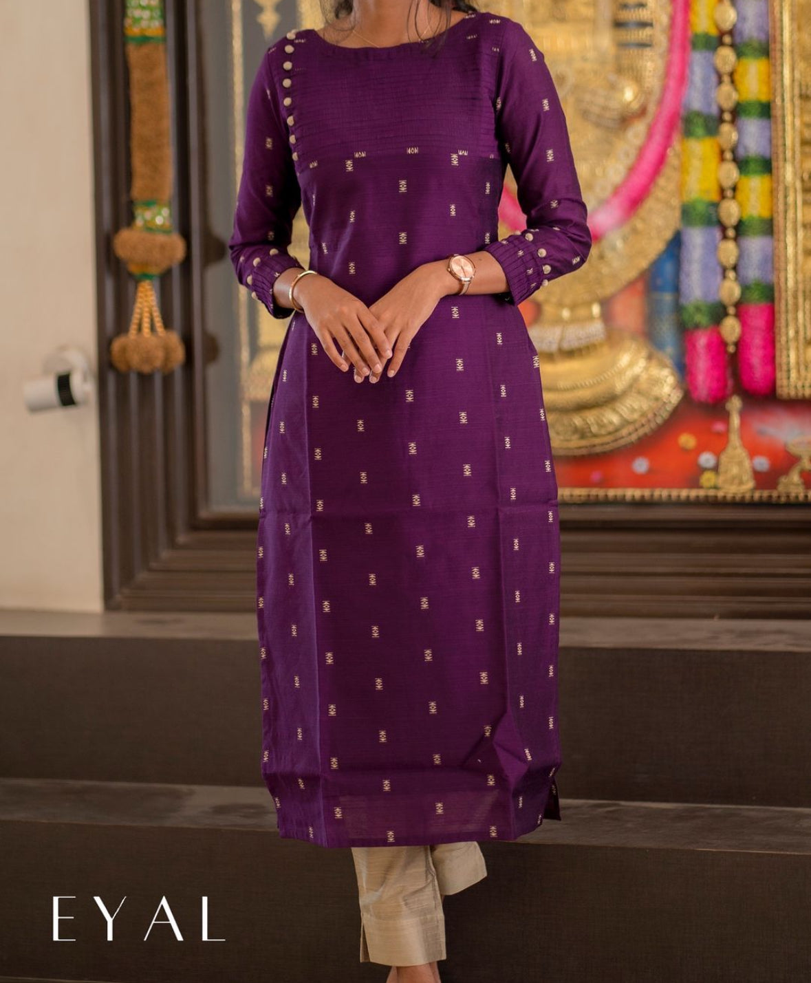 Purple 3 pc raw silk kurta set  -1288