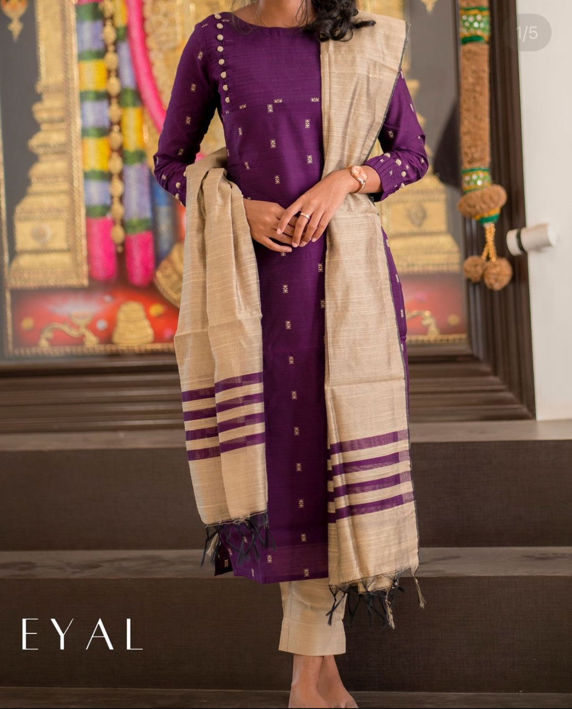 Purple 3 pc raw silk kurta set  -1288