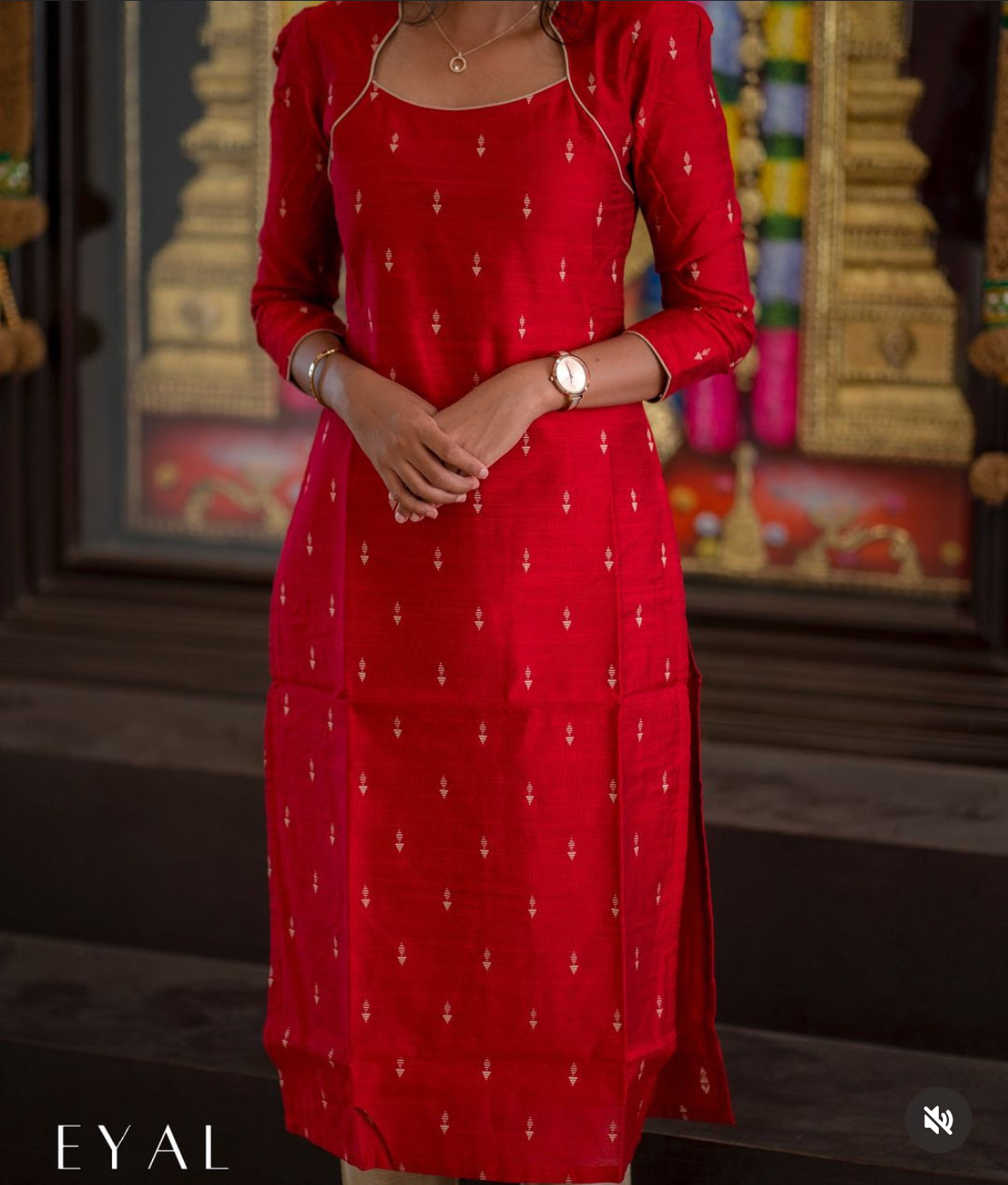 Red 3 pc raw silk kurta set  -1289